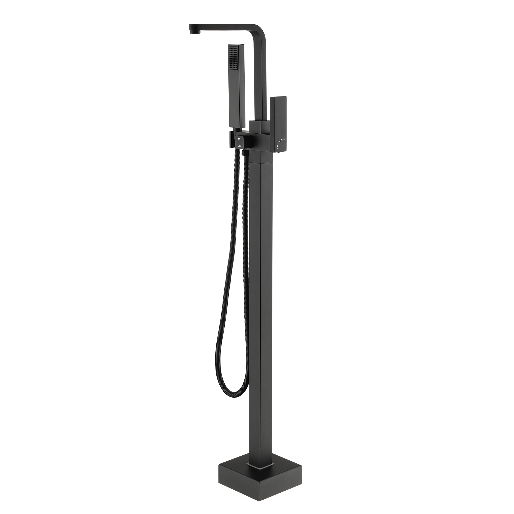 Single-Handle Free-Standing Tub Faucet with Rectangle Hand Shower in Brushed Brass/Brushed Nickel/Oil Rubbed Bronze/Matte Black