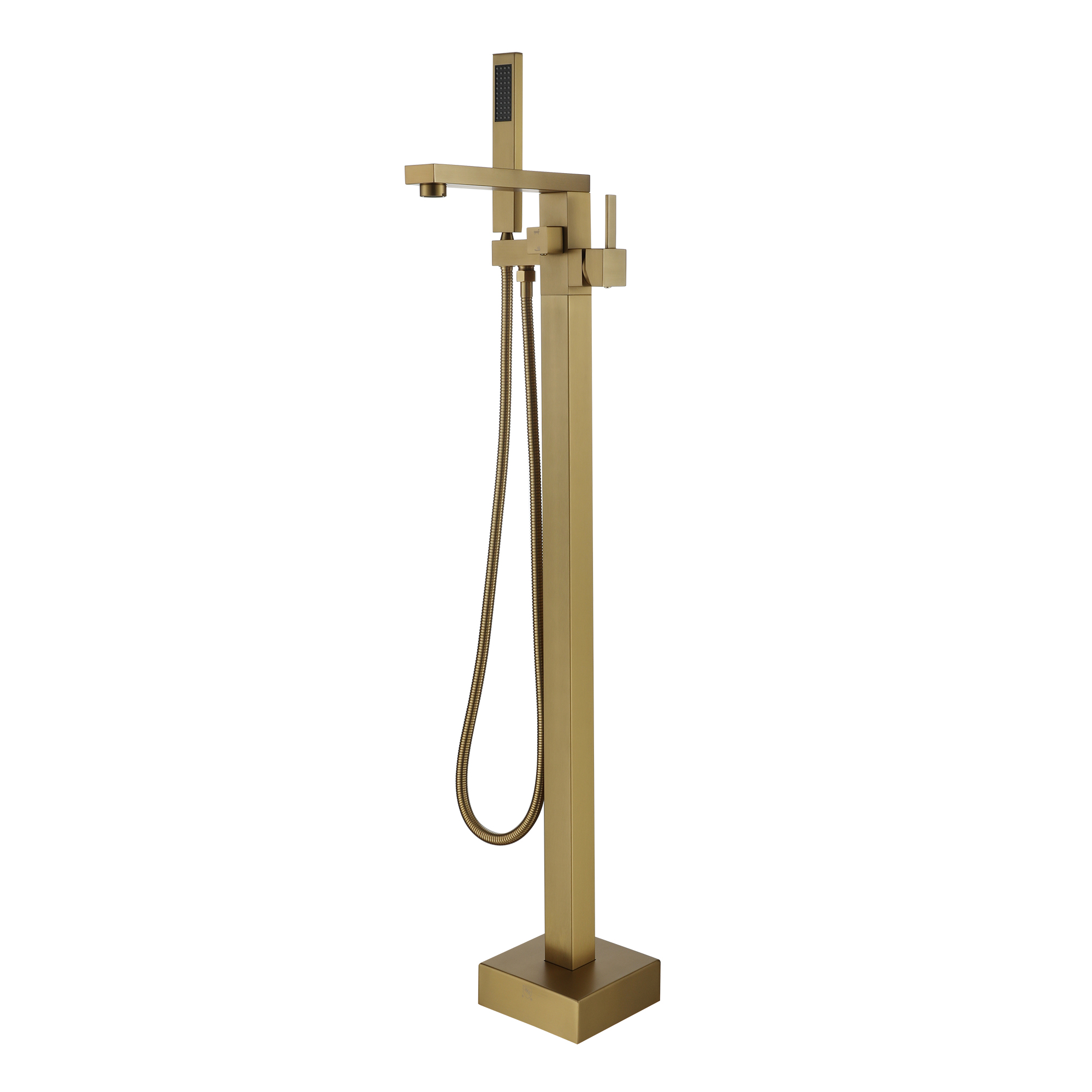 Brushed Brass Single-Handle Floor-Mounted Bathtub Faucet High Flow Bathroom Tub Filler with Hand Shower