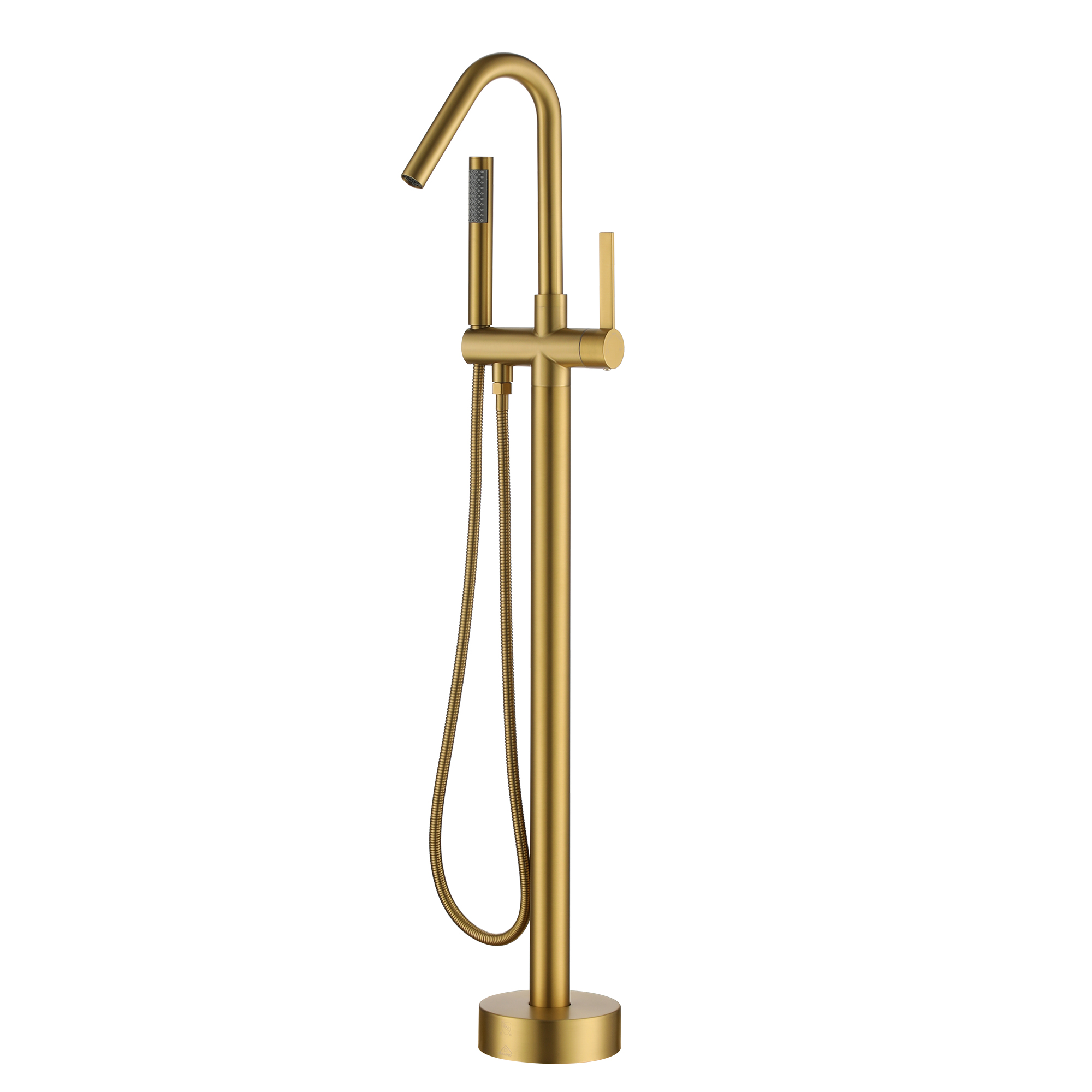 Freestanding Bathtub Faucet with Hand Shower, 360-Degree Swivel Spout, 2.7 GPM High Flow Rate Brushed Brass
