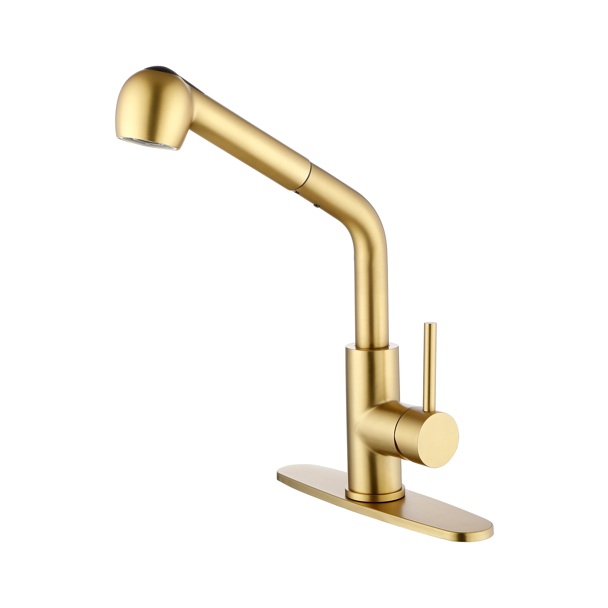 Single Handle Gooseneck Pull Down Sprayer Kitchen Faucet with Deckplate in Matte Black/Brushed Nickel/Brushed Gold