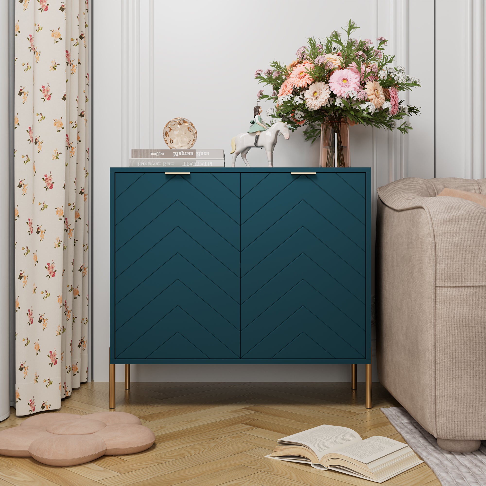 Modern Accent Buffet Cabinet with Adjustable Shelves, Accent Cabinet with 2 Doors, Modern Sideboard Buffet Cabinet, Black Accent Cabinet for Kitchen, Living Room, Entryway and Bedroom