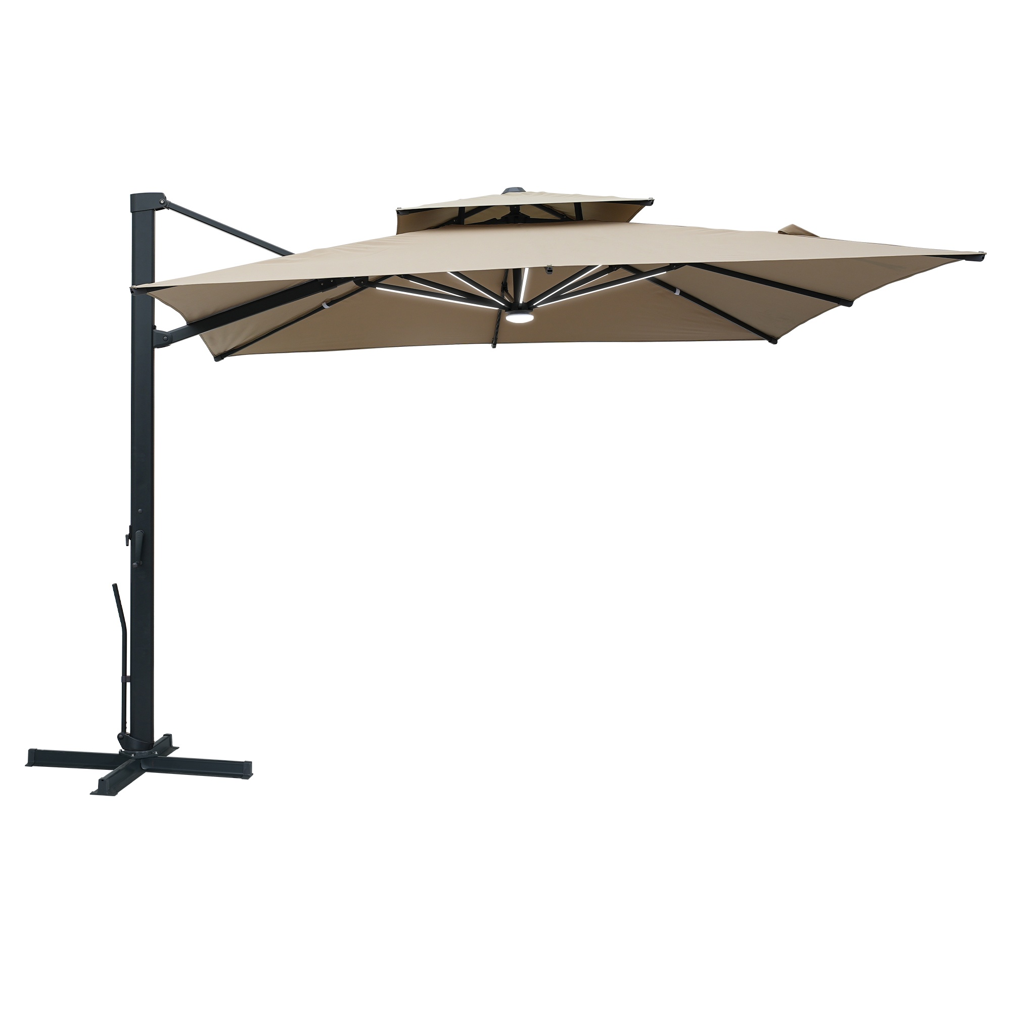 10-Ft Aluminum Patio Cantilever Umbrella with Base and Removable Lights
