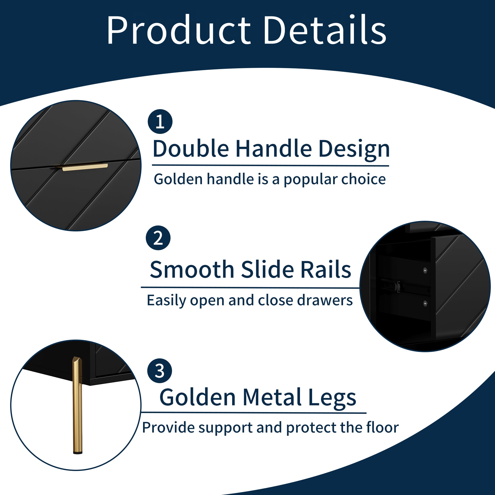 3-Drawer Storage Chest Dresser for Bedroom White/Black/Blue/White，Suitable for corridors and living rooms