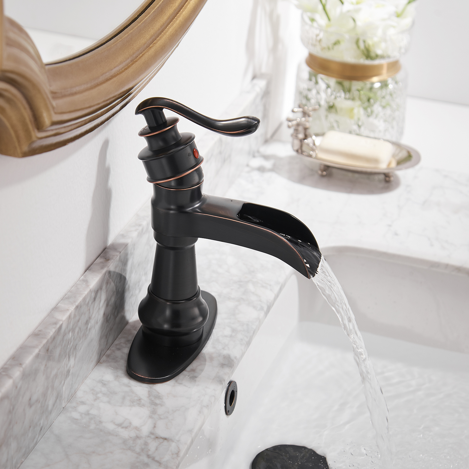 Single Handle Single Hole Bathroom Faucet with Deckplate Included, Pop Up Drain and Water Supply Hoses in Brushed Nickel/Oil Rubbed Bronze