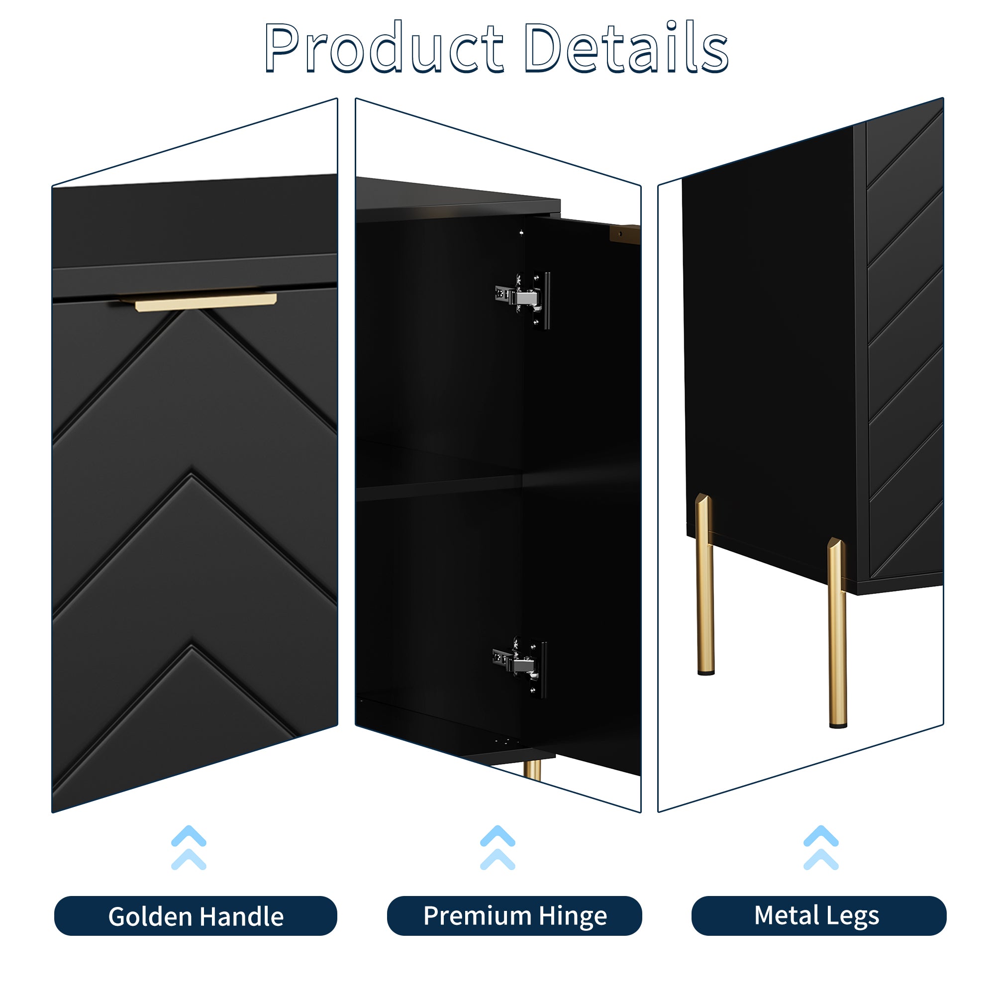 Modern Accent Buffet Cabinet with Adjustable Shelves, Accent Cabinet with 2 Doors, Modern Sideboard Buffet Cabinet, Black Accent Cabinet for Kitchen, Living Room, Entryway and Bedroom