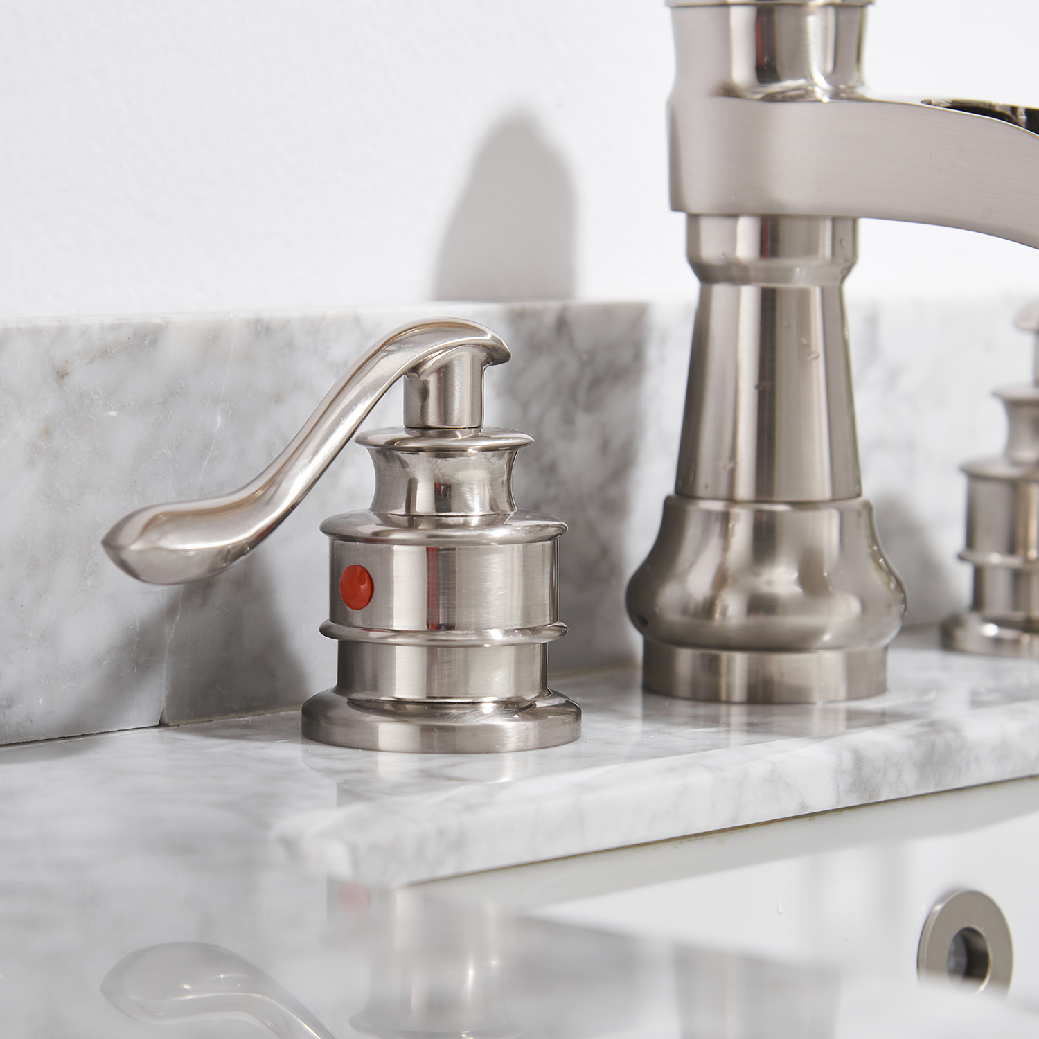 Boyel Living Classic Retro Style 8 in. Widespread Double Handle Bathroom Faucet with Drain Kit Included in Brushed Nickel