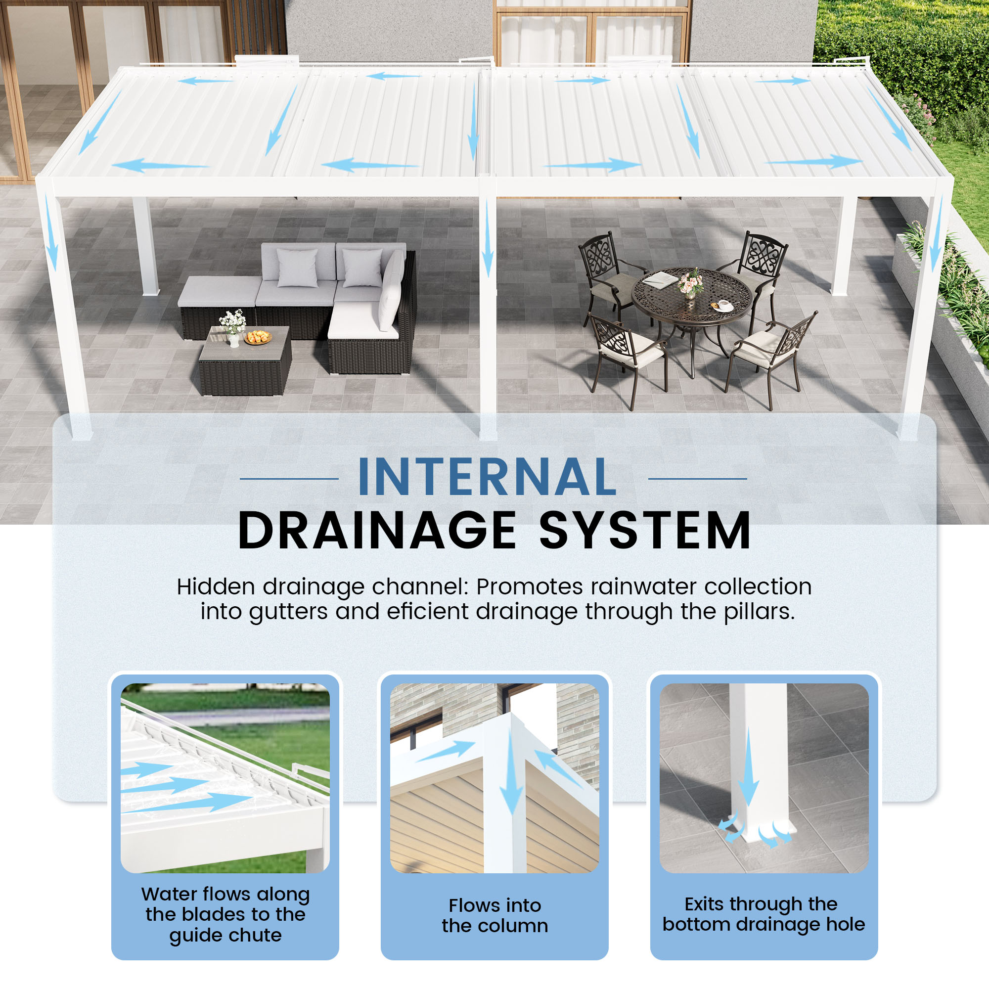 Mondawe Aluminum Outdoor Pergola Gazebo with Adjustable Louvered Roof and Solar-Powered LED Lights – Modern Weather-Resistant Patio Shade Structure