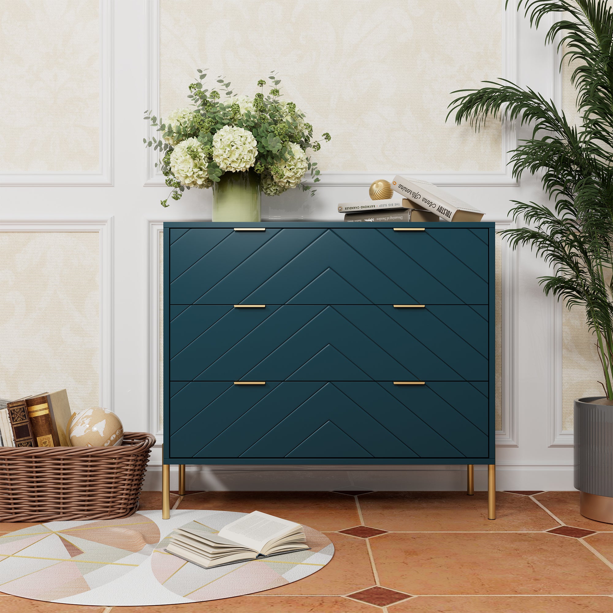 3-Drawer Storage Chest Dresser for Bedroom White/Black/Blue/White，Suitable for corridors and living rooms