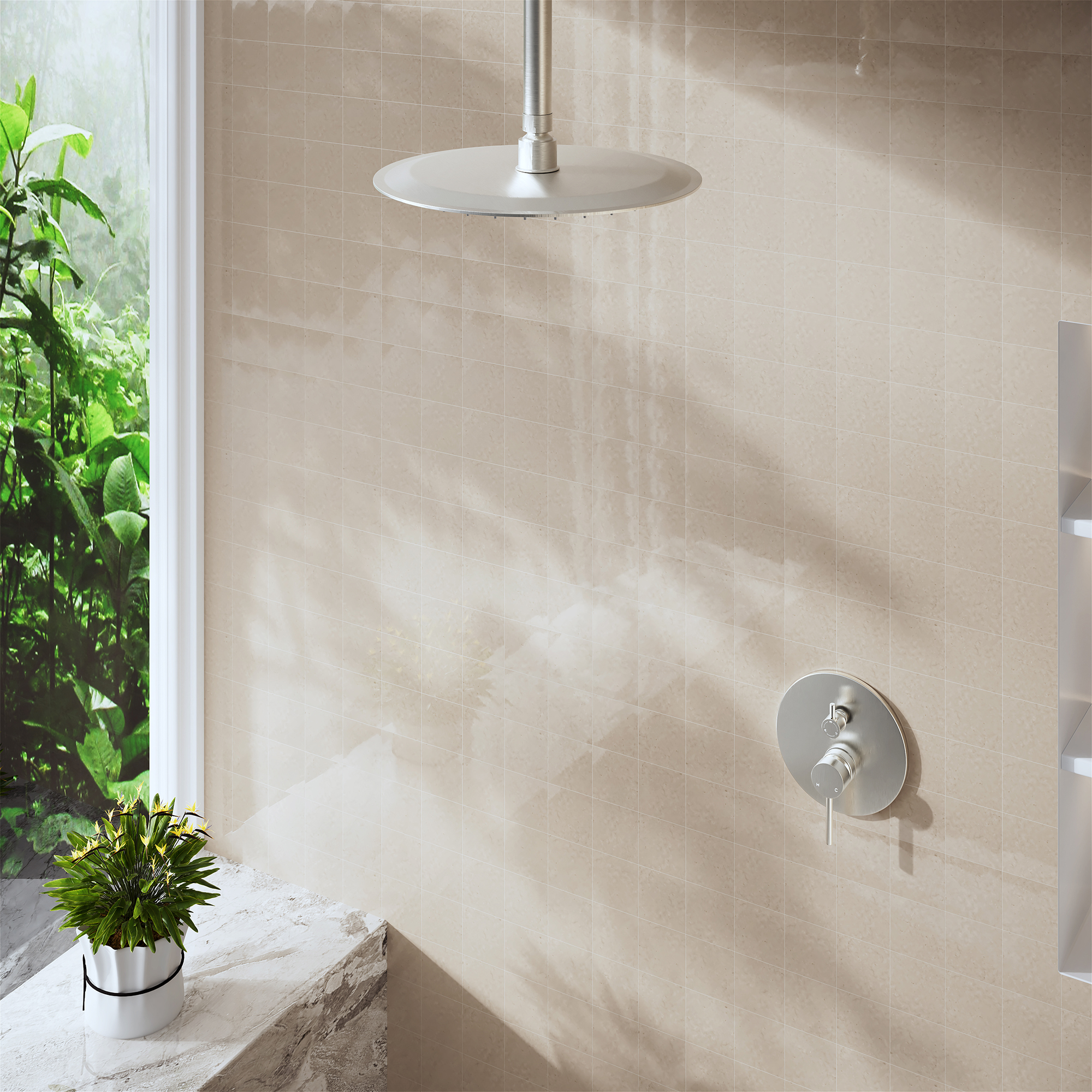 7.88" Stainless Steel Celling Mounted Round/Square Shower Arm with Flange for Rain Shower Head in Matte Black/ Brushed Nickel