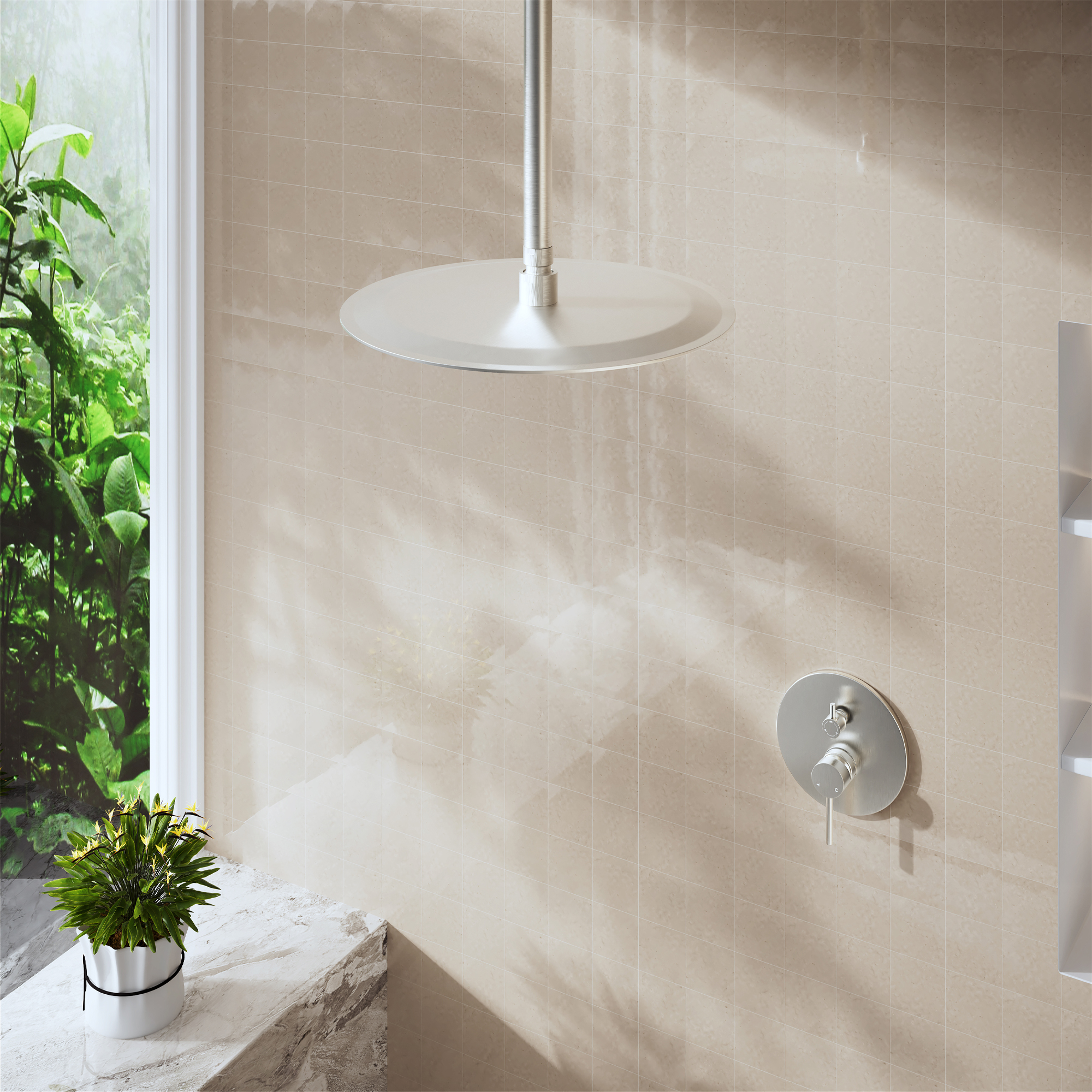 11.8" Stainless Steel Celling Mounted Round/Square Shower Arm with Flange for Rain Shower Head in Matte Black/Brushed Nickel