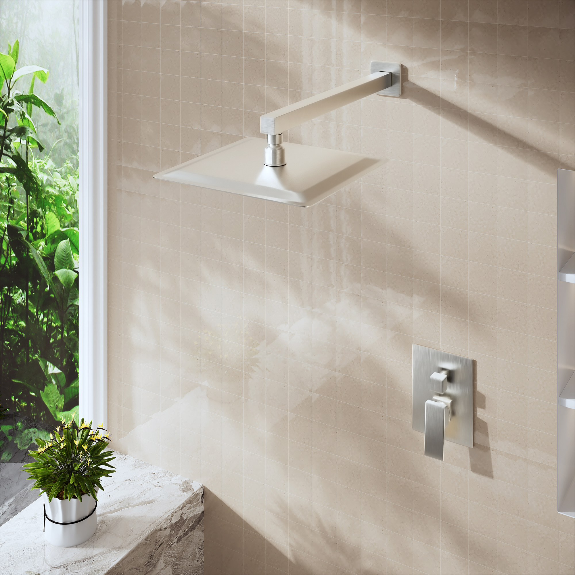 15.75" Stainless Steel Wall Mounted Square Shower Arm with Flange for Rain Shower Head in Brushed Nickel/Matte Black