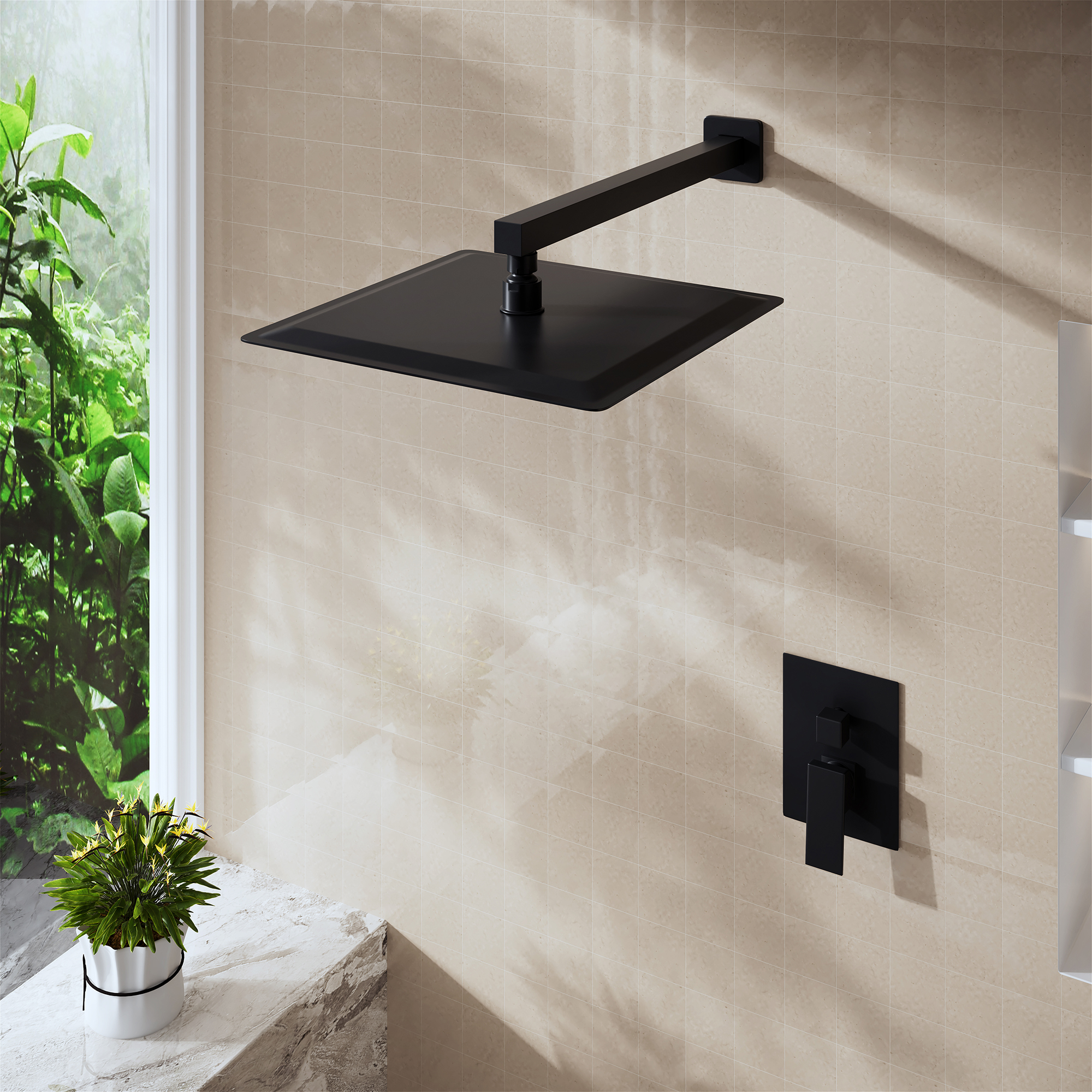 15.75" Stainless Steel Wall Mounted Square Shower Arm with Flange for Rain Shower Head in Brushed Nickel/Matte Black