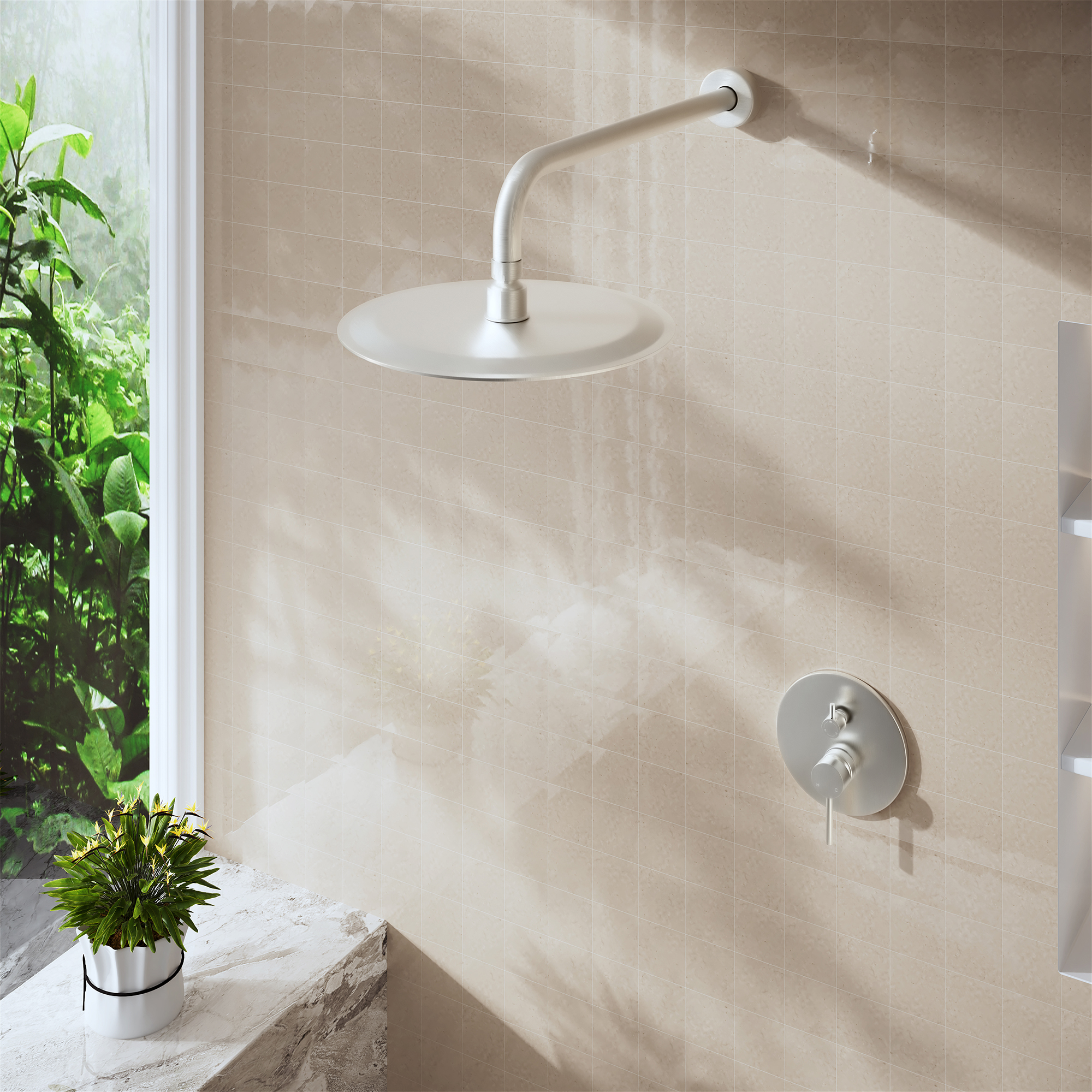 15.75" Stainless Steel Wall Mounted Round Shower Arm with Flange for Rain Shower Head in Matte Black/Brushed Nickel