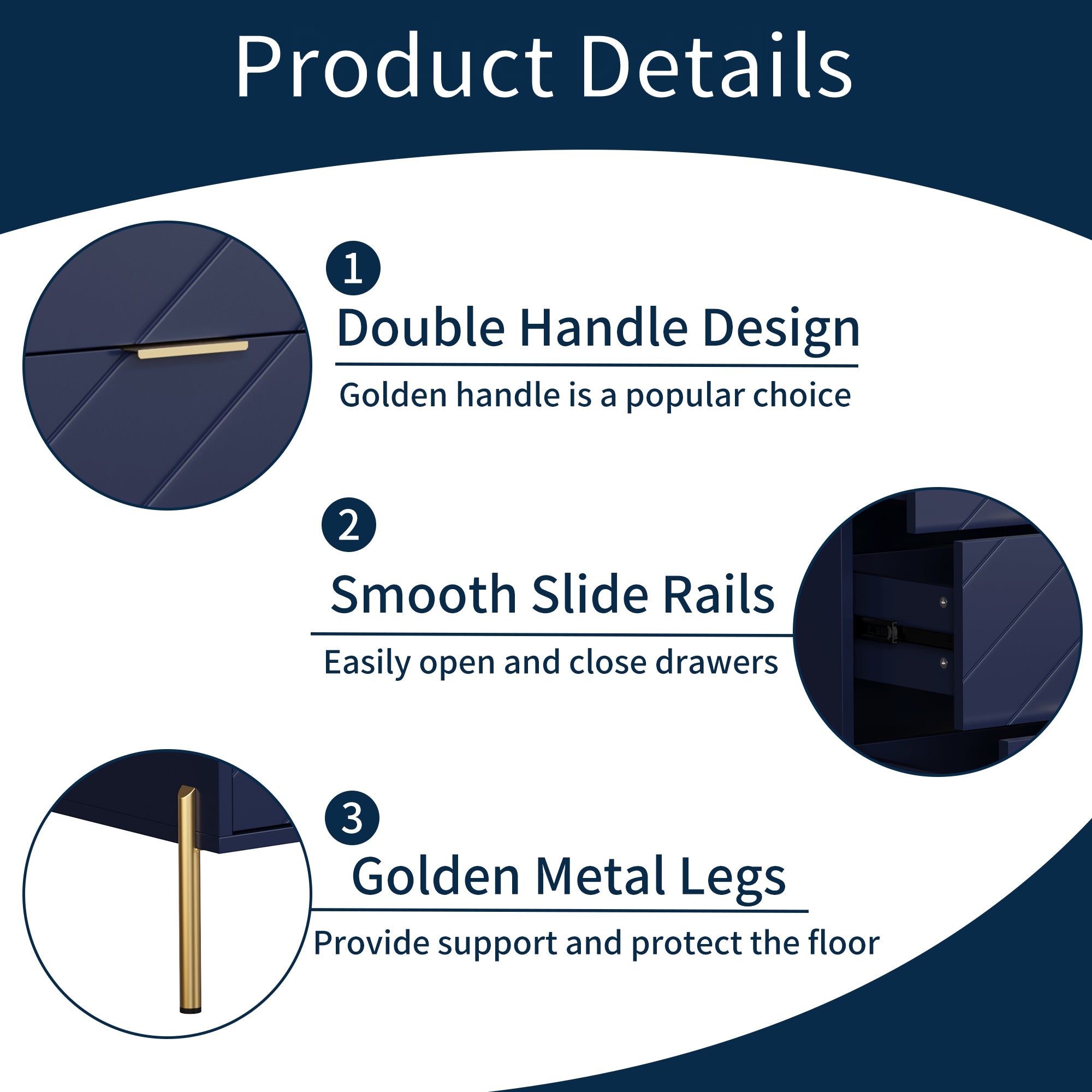 3-Drawer Storage Chest Dresser for Bedroom White/Black/Blue/White，Suitable for corridors and living rooms