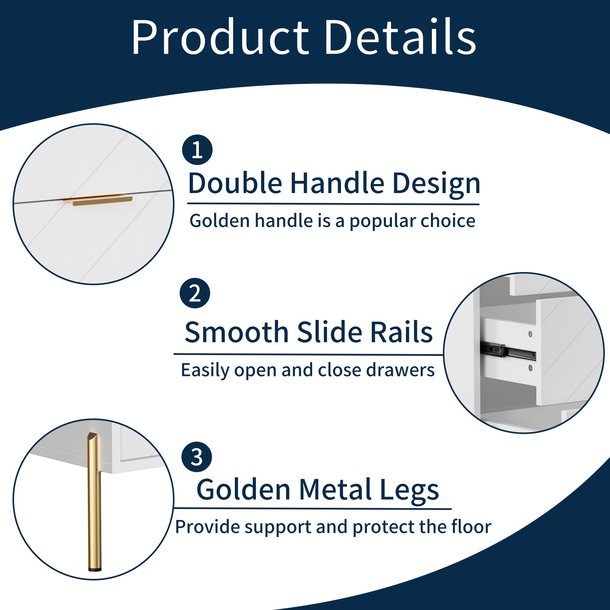 3-Drawer Storage Chest Dresser for Bedroom White/Black/Blue/White，Suitable for corridors and living rooms