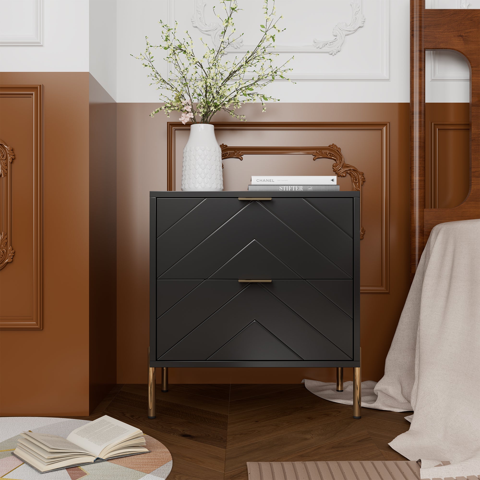 Modern 2-Drawer Storage Nightstand White/Black/Blue/White