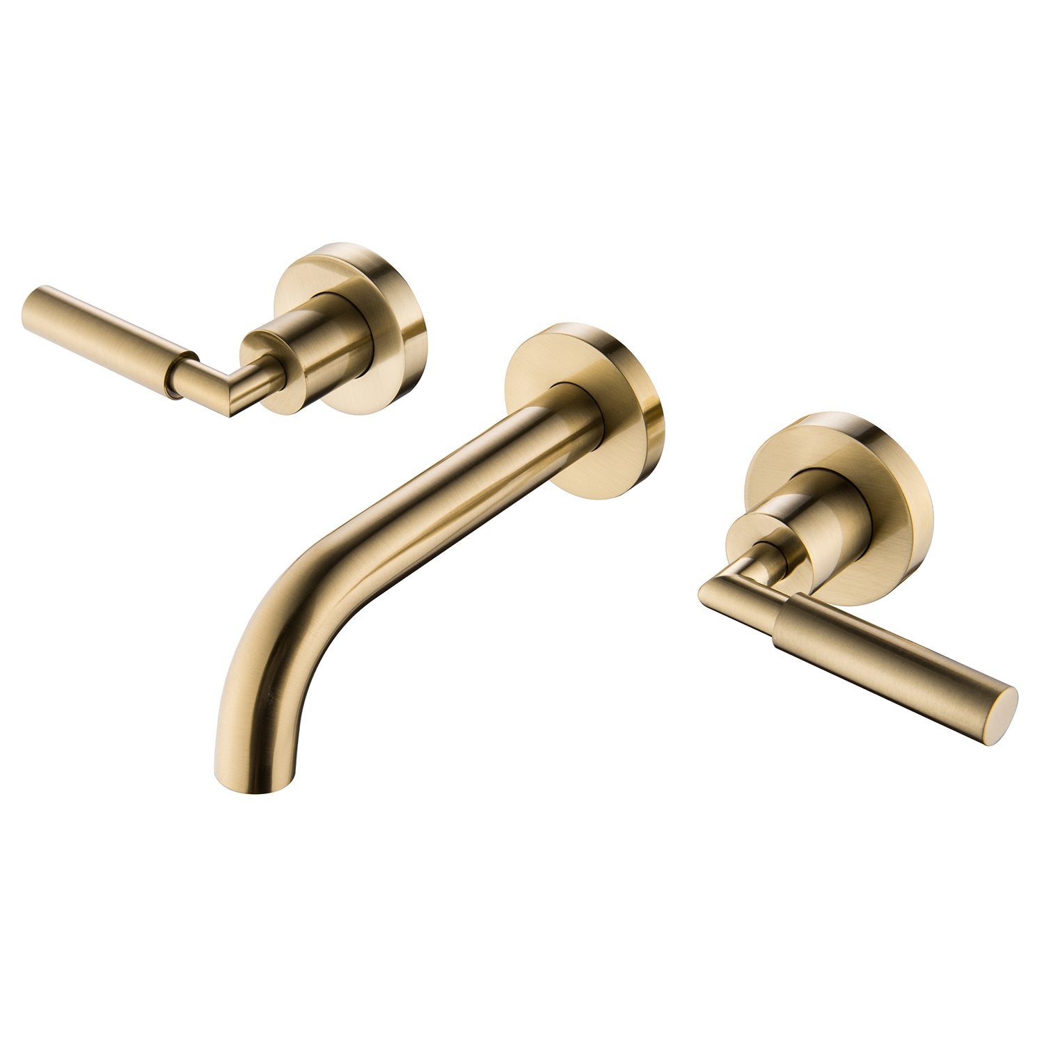 Modern 2-Handle 3-Hole Brass Wall Mounted Bathroom Faucet in Brushed Gold