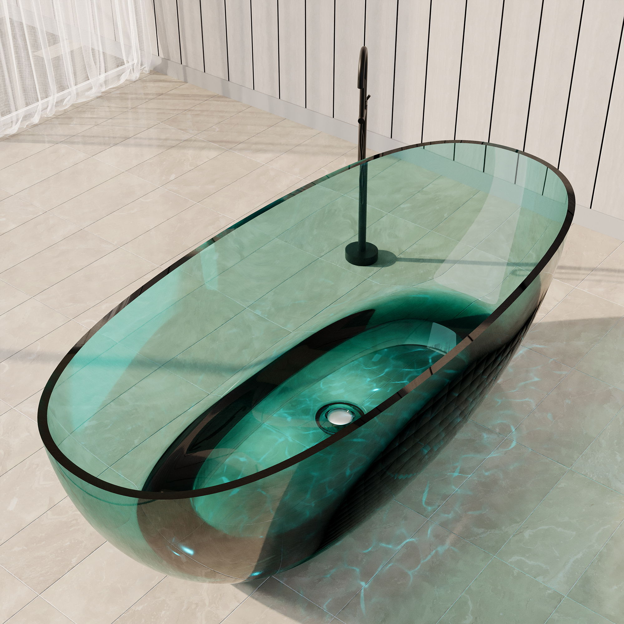 67" Soaking Tub Transparent Resin Freestanding Bathtub Modern Oval Design Stand Alone Tub with Overflow and Pop-up Drain ,Black & Grey/Coffee/Red/Blue