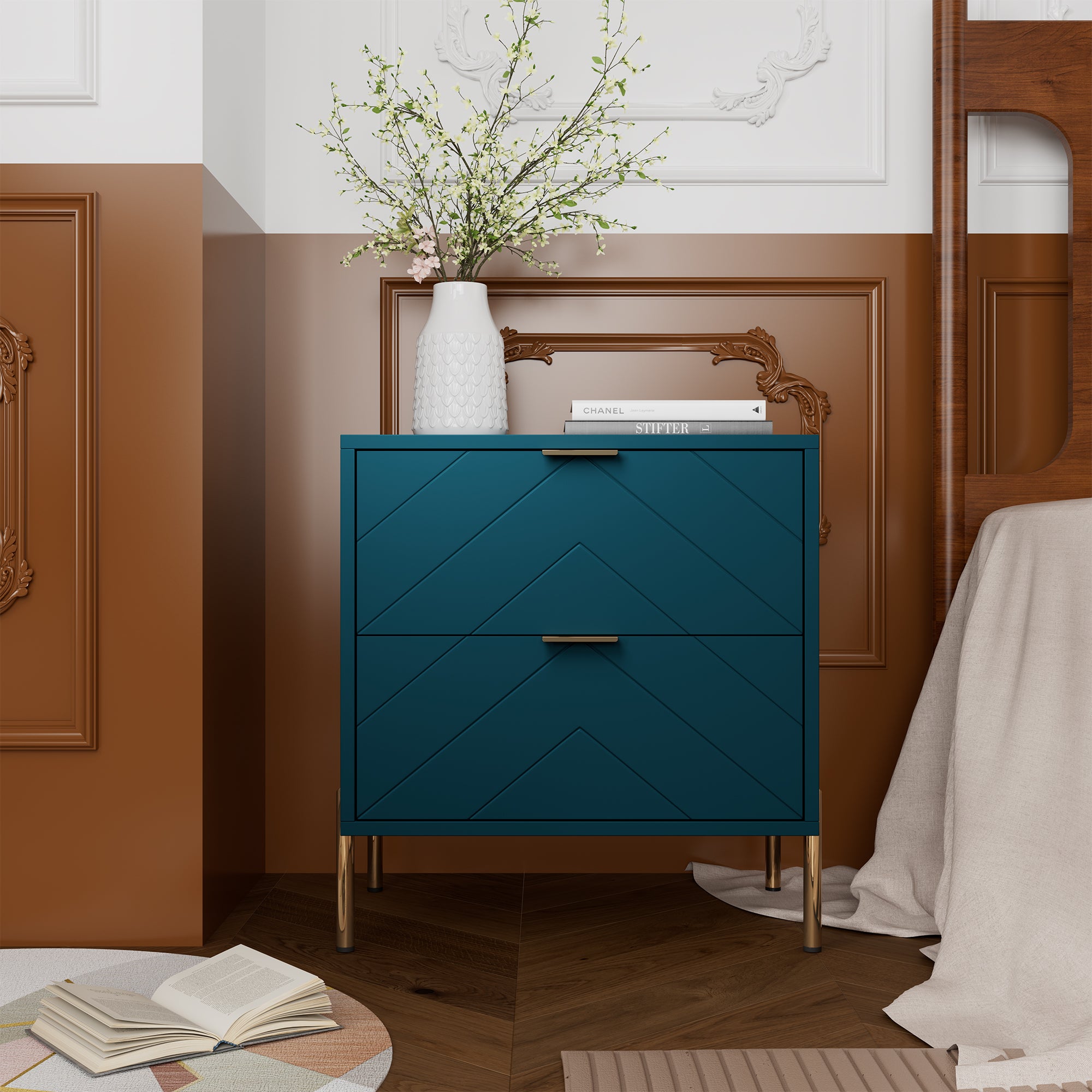 Modern 2-Drawer Storage Nightstand White/Black/Blue/White