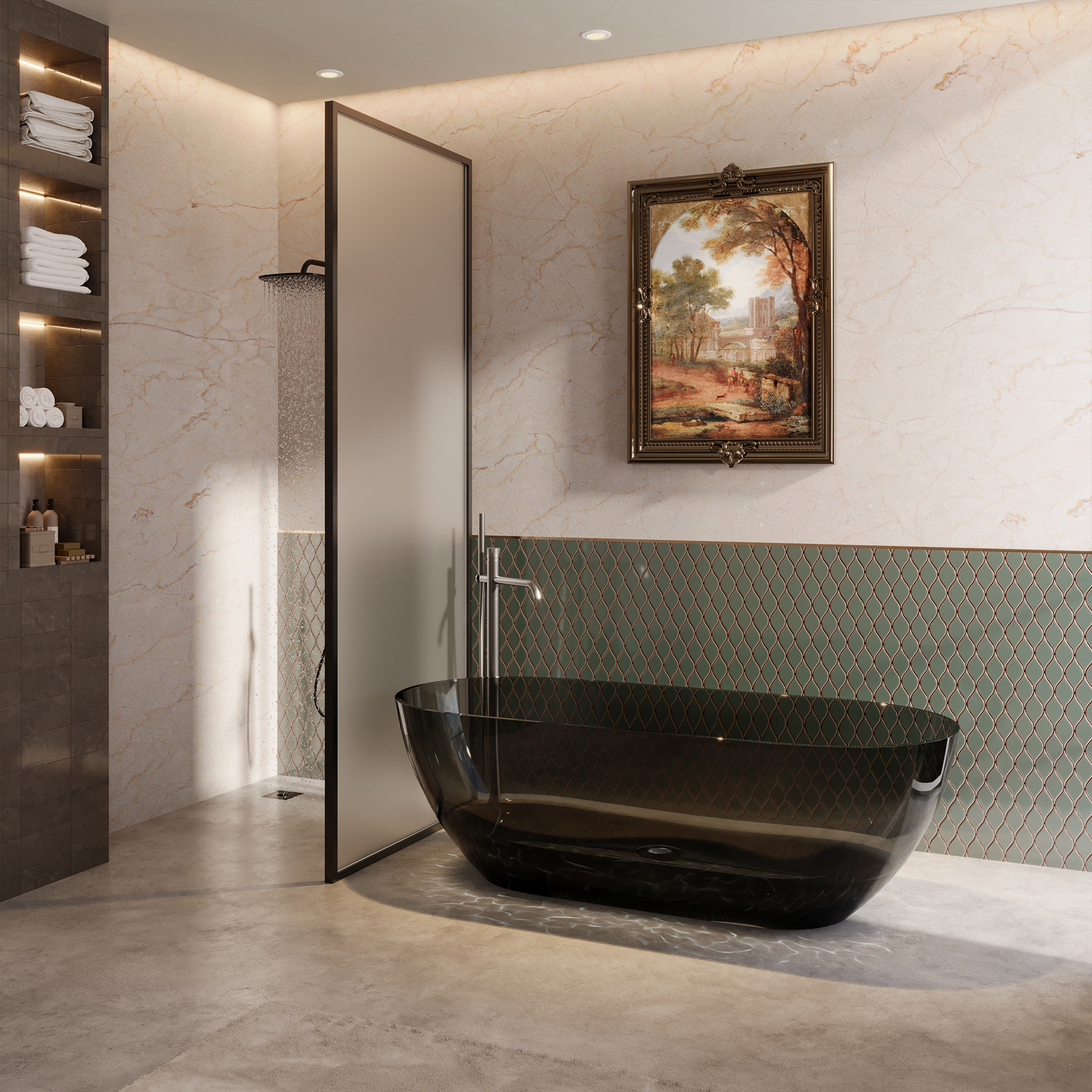 69" Resin Freestanding Bathtub Transparent Soaking Tub Modern Oval Design Stand Alone Tub with Pop-up Drain and Overflow,Black & Grey/Coffee/Purple/Blue