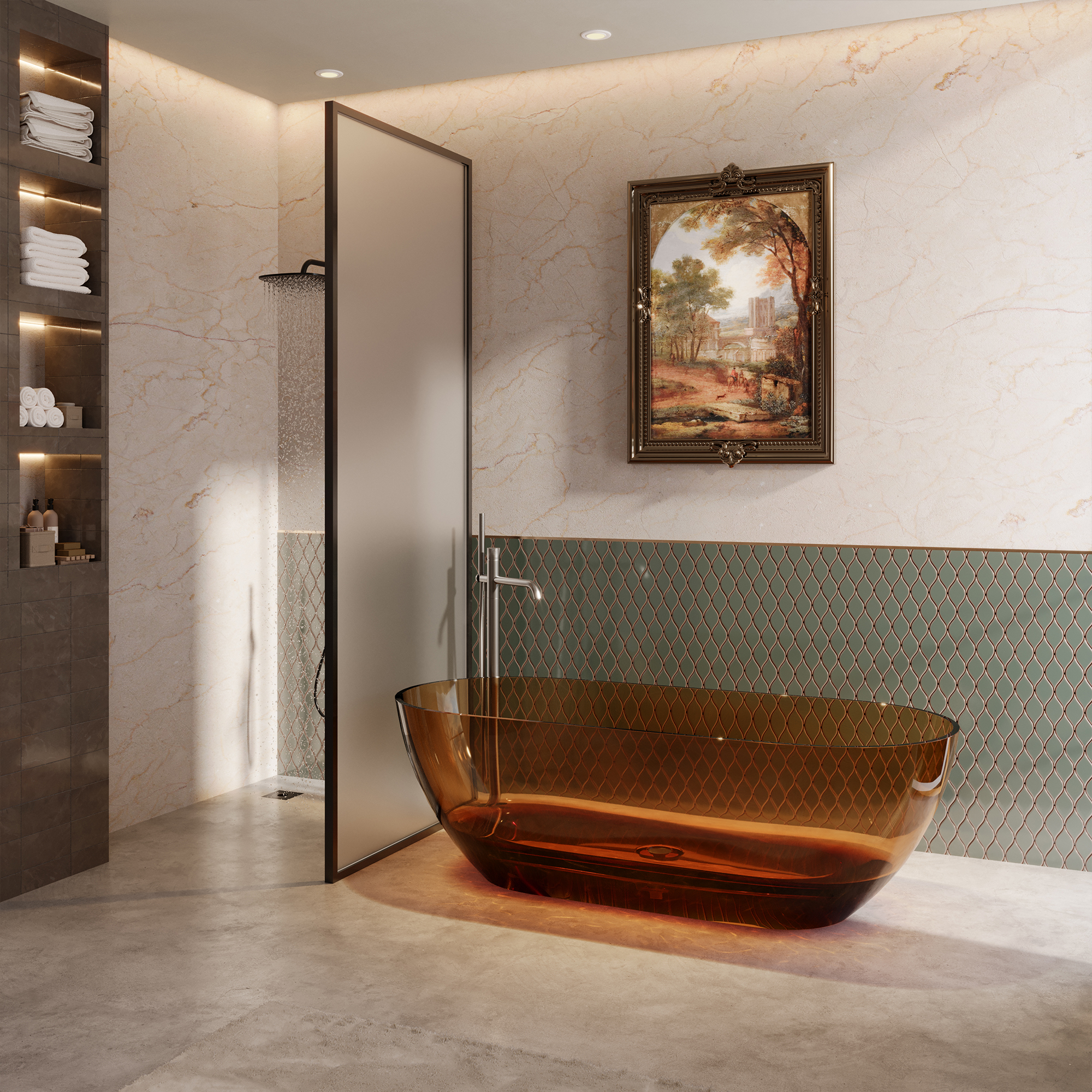 69" Resin Freestanding Bathtub Transparent Soaking Tub Modern Oval Design Stand Alone Tub with Pop-up Drain and Overflow,Black & Grey/Coffee/Purple/Blue