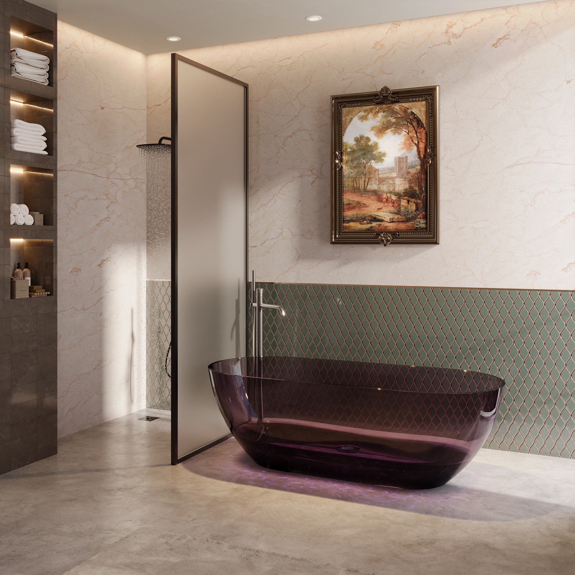 69" Resin Freestanding Bathtub Transparent Soaking Tub Modern Oval Design Stand Alone Tub with Pop-up Drain and Overflow,Black & Grey/Coffee/Purple/Blue