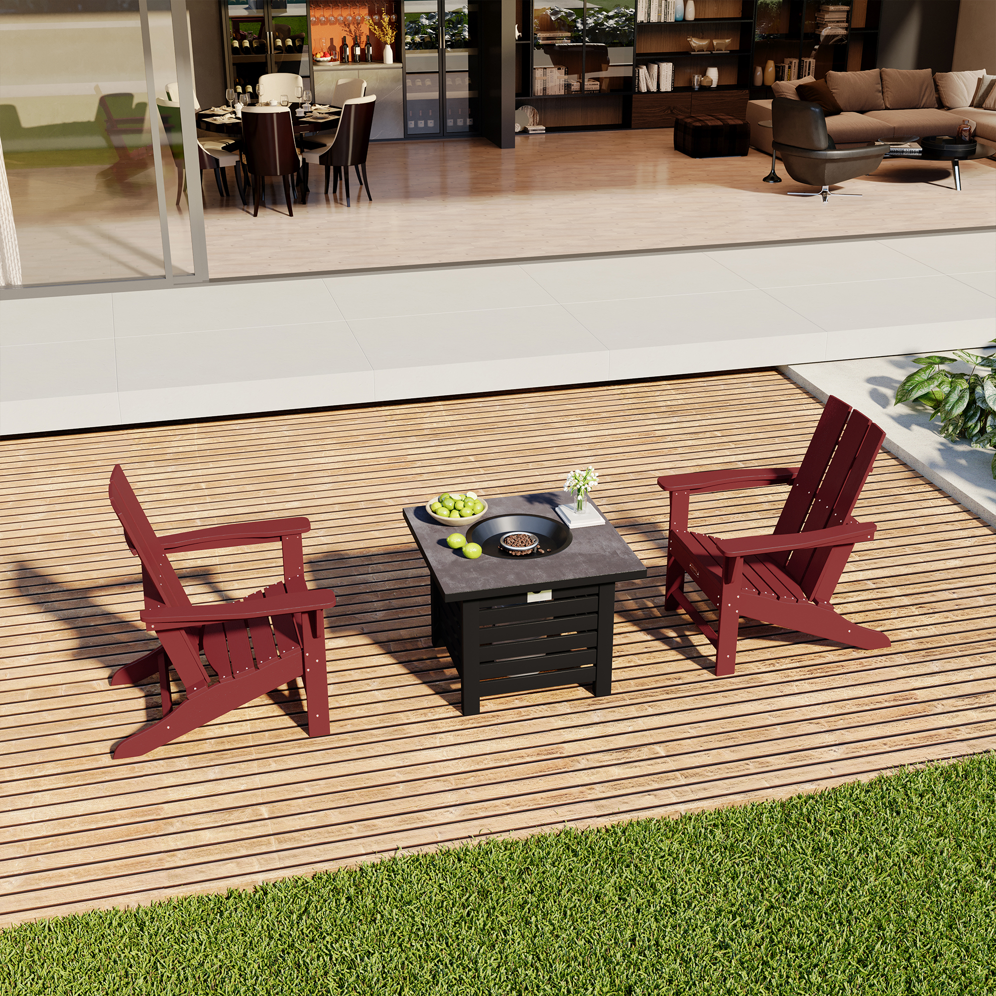 5-Piece / 3-Piece  HDPE Adirondack Chairs Outdoor Conversation Set with 32-inch Propane Fire Pit Table