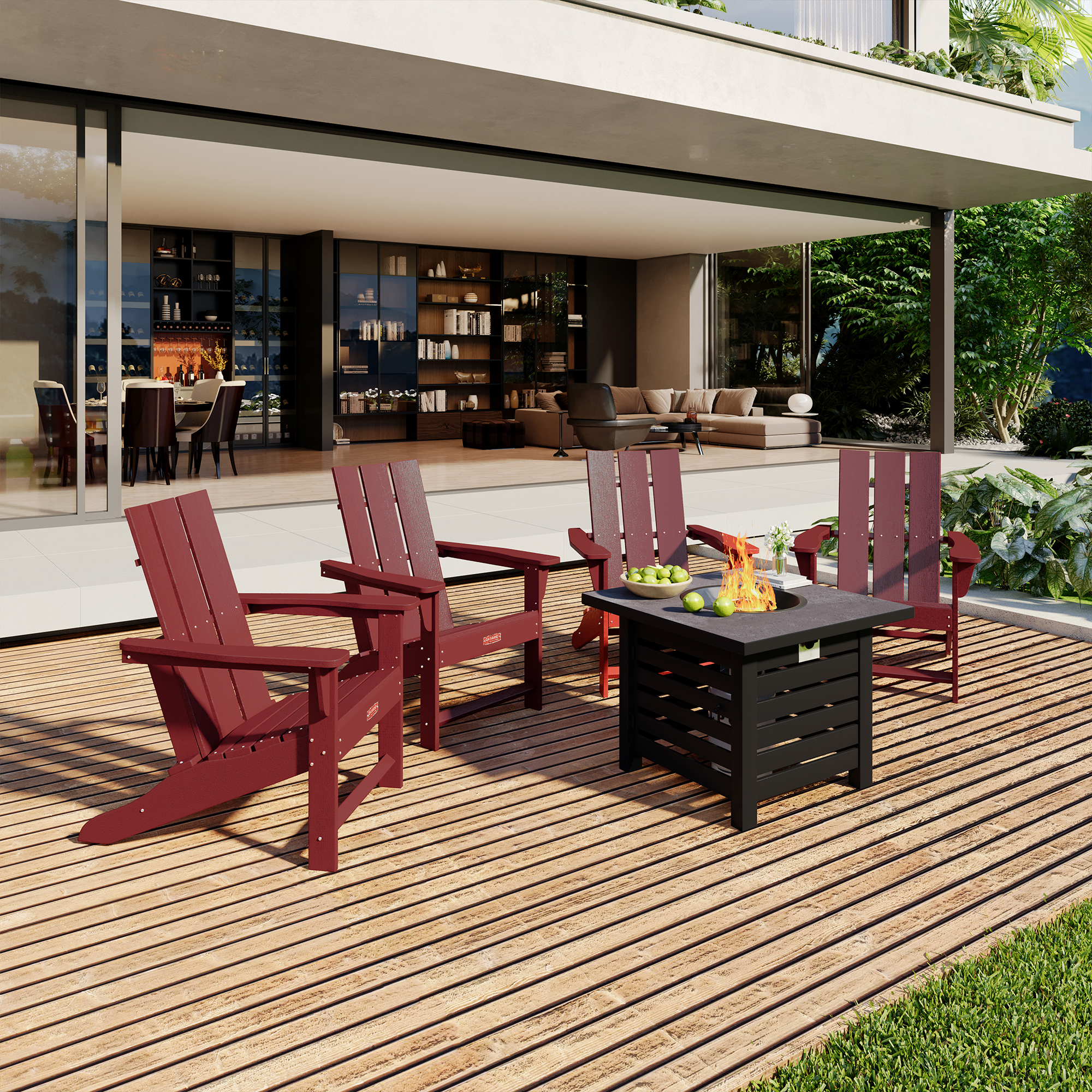 5-Piece / 3-Piece  HDPE Adirondack Chairs Outdoor Conversation Set with 32-inch Propane Fire Pit Table