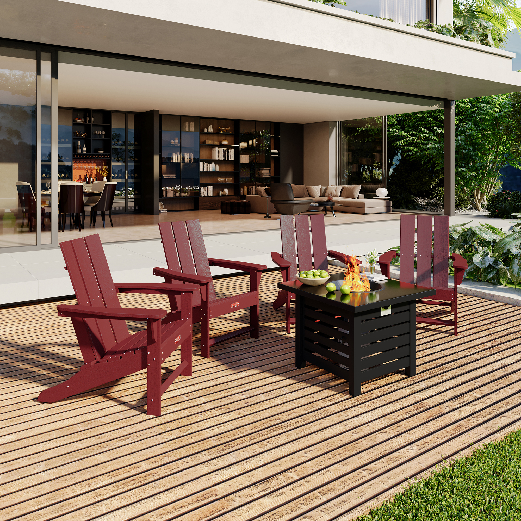 5-Piece / 3-Piece HDPE Adirondack Chairs Outdoor Conversation Set with 32-inch Propane Fire Pit Table