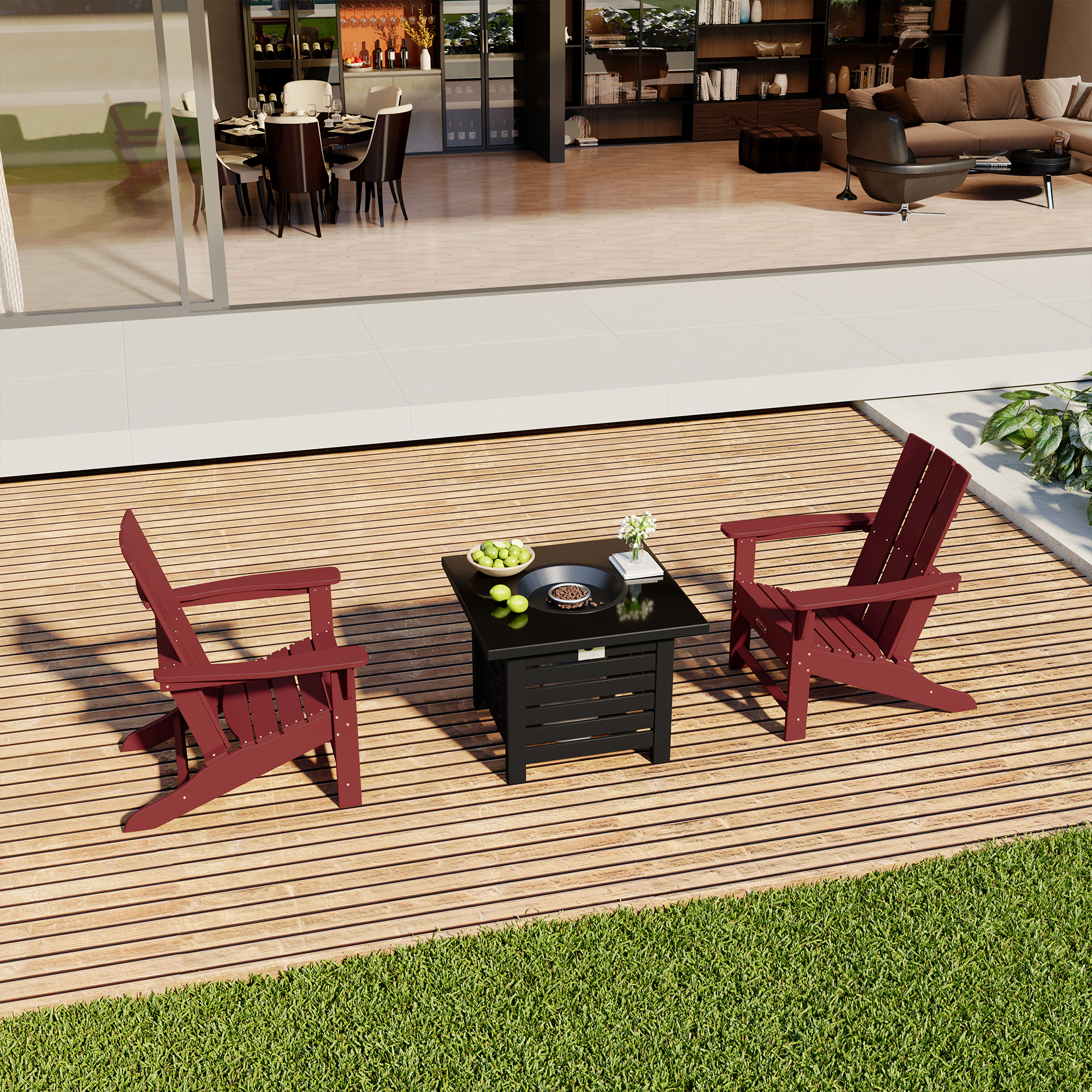 5-Piece / 3-Piece HDPE Adirondack Chairs Outdoor Conversation Set with 32-inch Propane Fire Pit Table