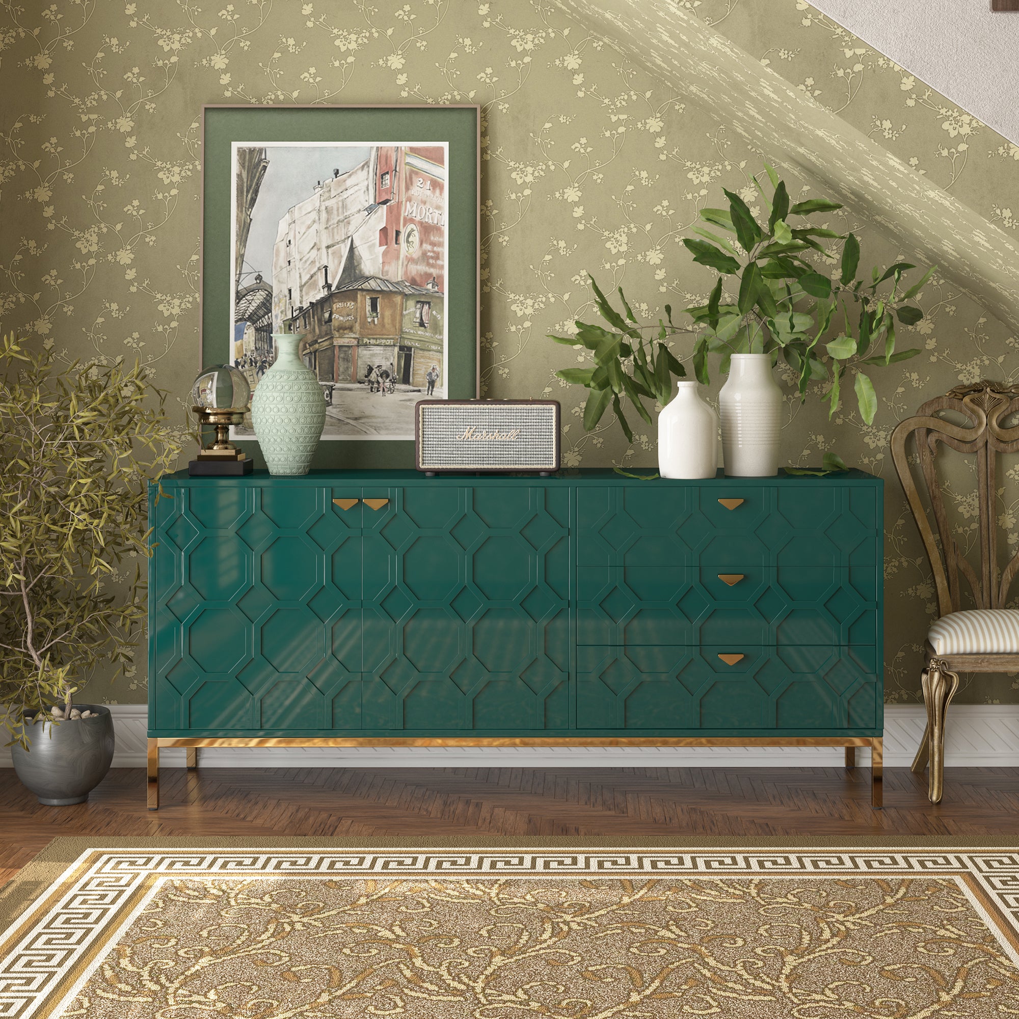 Sideboard Cabinet with Storage 3 Drawers & 2 Doors, Console Table with Storage Cabinet Buffet Cabinet for Living Room, Dining Room, Entryway