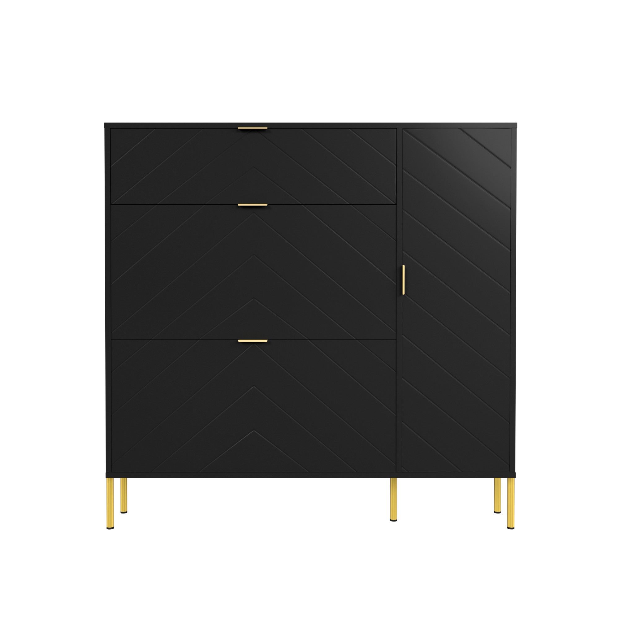 49.21 in. H x 9.45 in. W x 43.31 in. L White Wood Shoe Storage Cabinet with Flip-Up Drawers, Adjustable Shelf