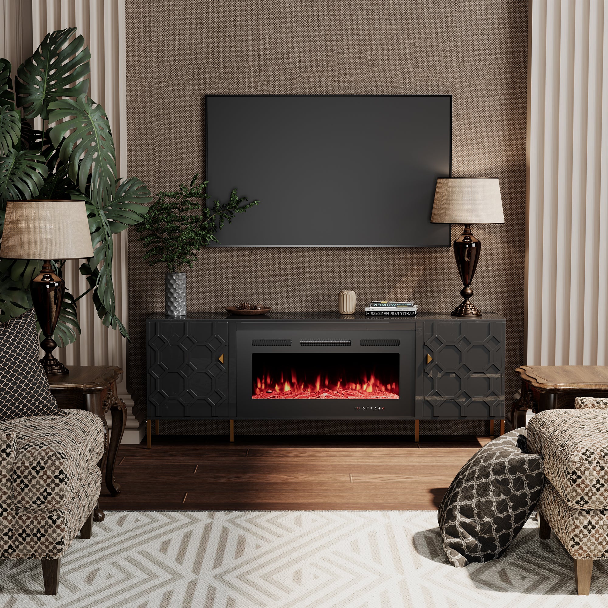 70.08'' Wide Storage Cabinet with Electric Fireplace