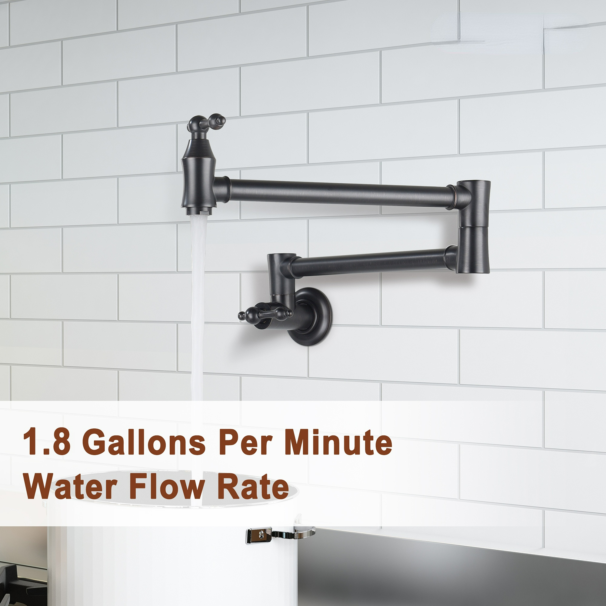  1.8 GPM Pot Filler Faucet, Single Hole 2 Handles Kitchen Faucet, Double Joint Swing Arm Pot Filler Faucet, Solid Brass