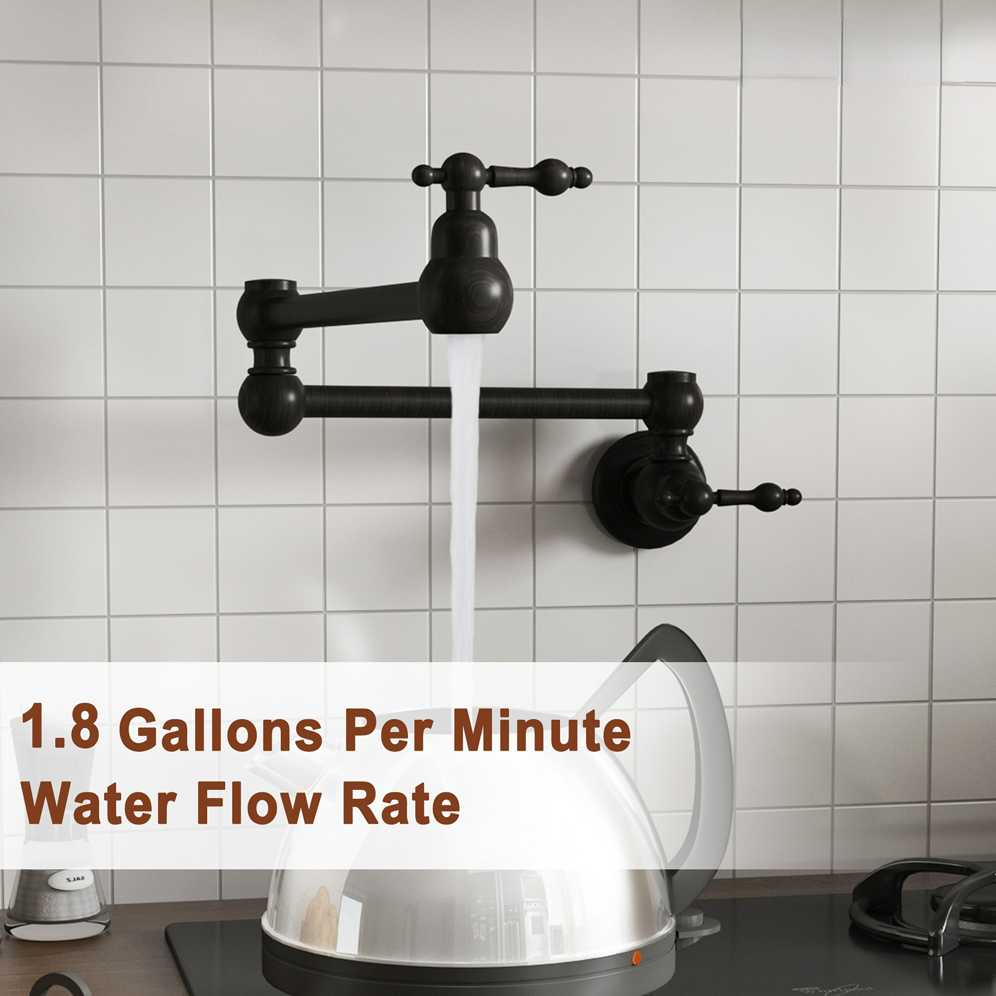 Boyel Living Matte Black Double Handle Wall-mount Pot Filler Kitchen Faucet