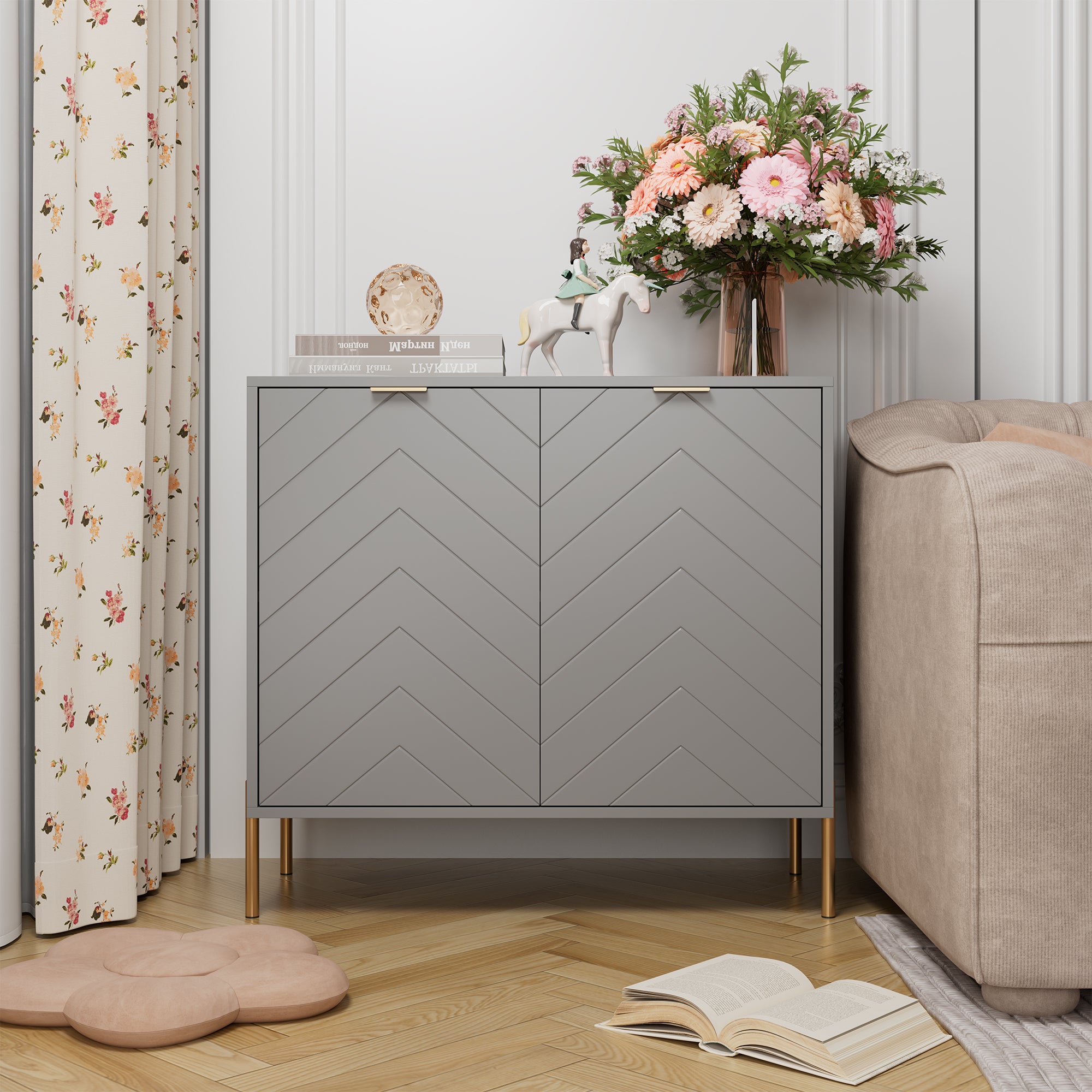 Modern Accent Buffet Cabinet with Adjustable Shelves, Accent Cabinet with 2 Doors, Modern Sideboard Buffet Cabinet, Black Accent Cabinet for Kitchen, Living Room, Entryway and Bedroom