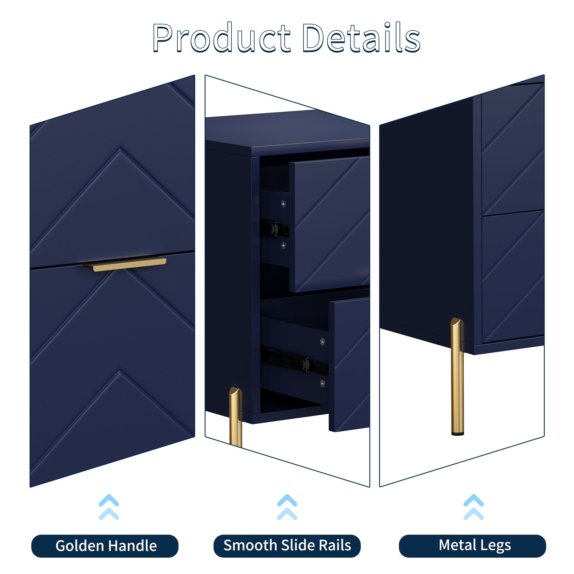 Modern 2-Drawer Storage Nightstand White/Black/Blue/White