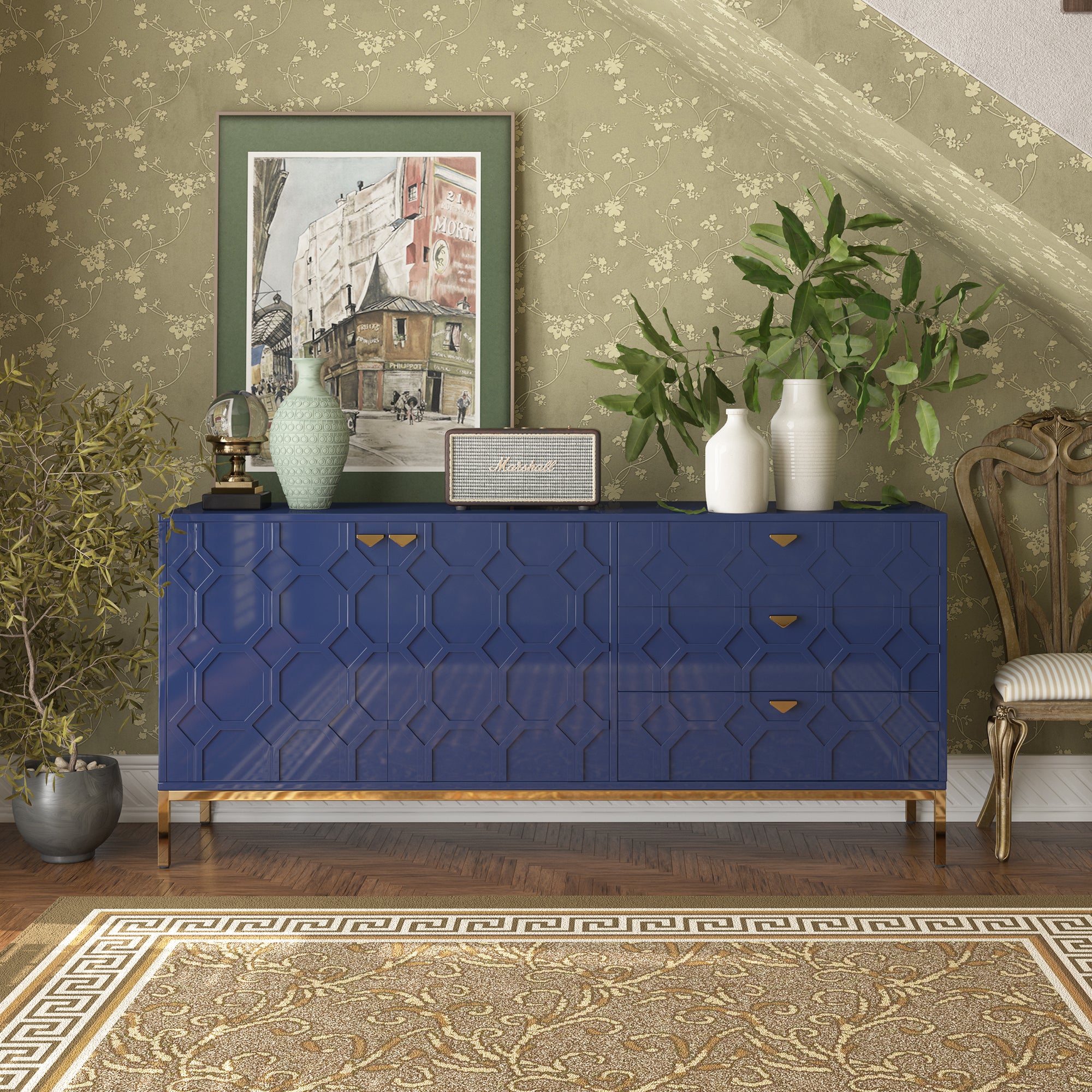 Sideboard Cabinet with Storage 3 Drawers & 2 Doors, Console Table with Storage Cabinet Buffet Cabinet for Living Room, Dining Room, Entryway