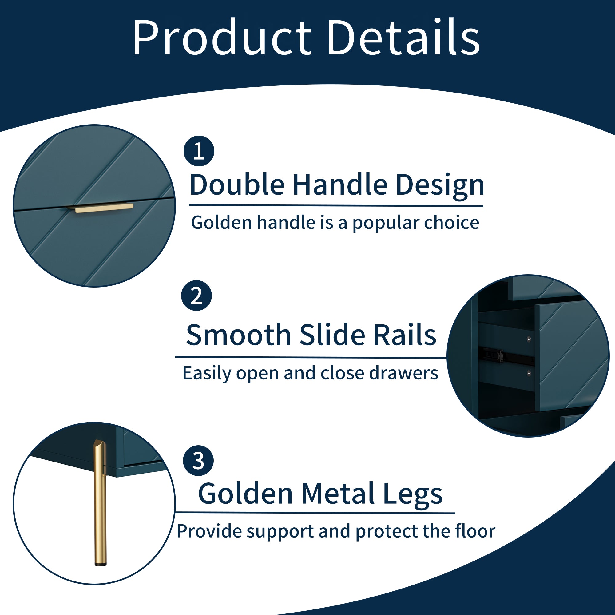 3-Drawer Storage Chest Dresser for Bedroom White/Black/Blue/White，Suitable for corridors and living rooms