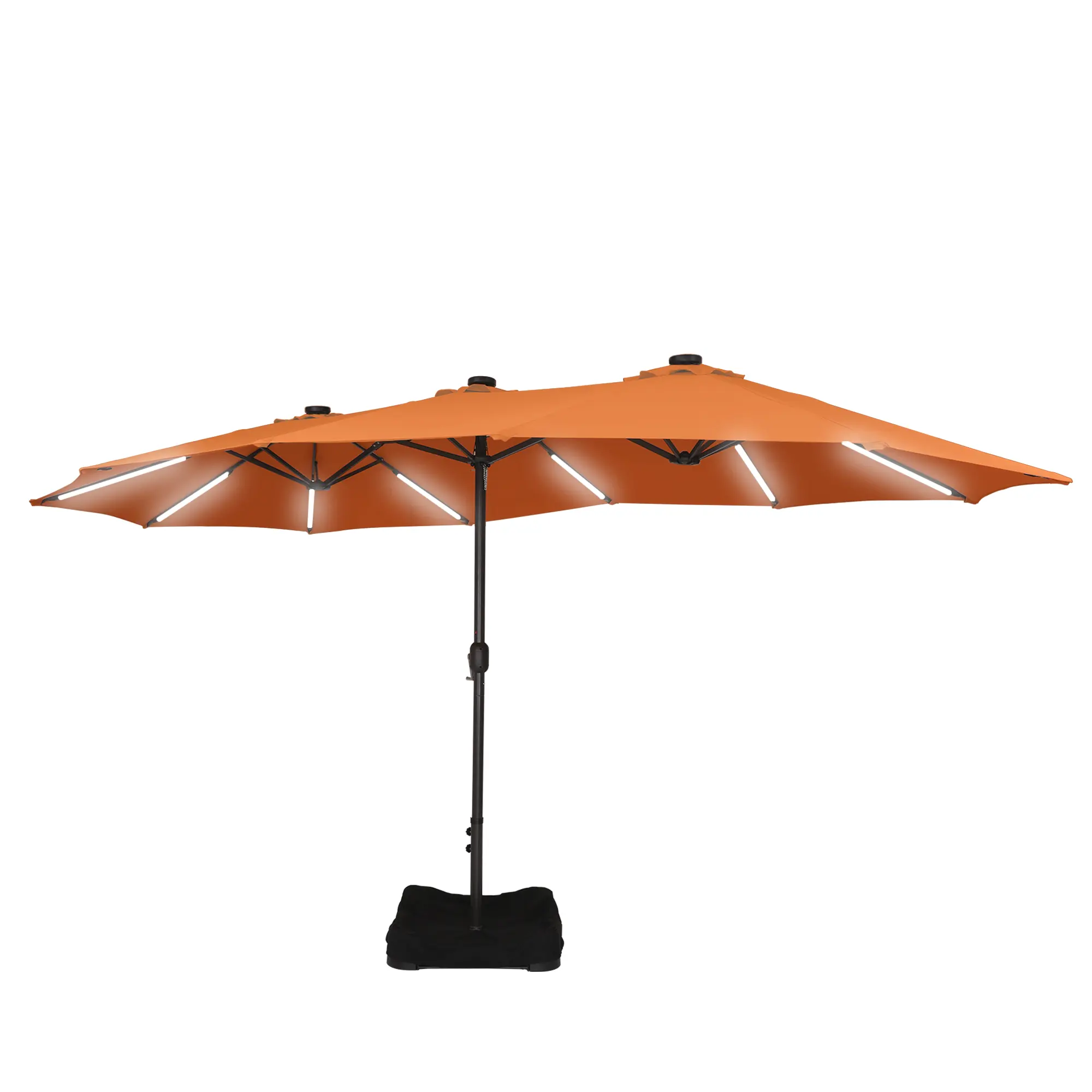 15ft Double-Sided Outdoor Umbrella with Solar String Lights & Base