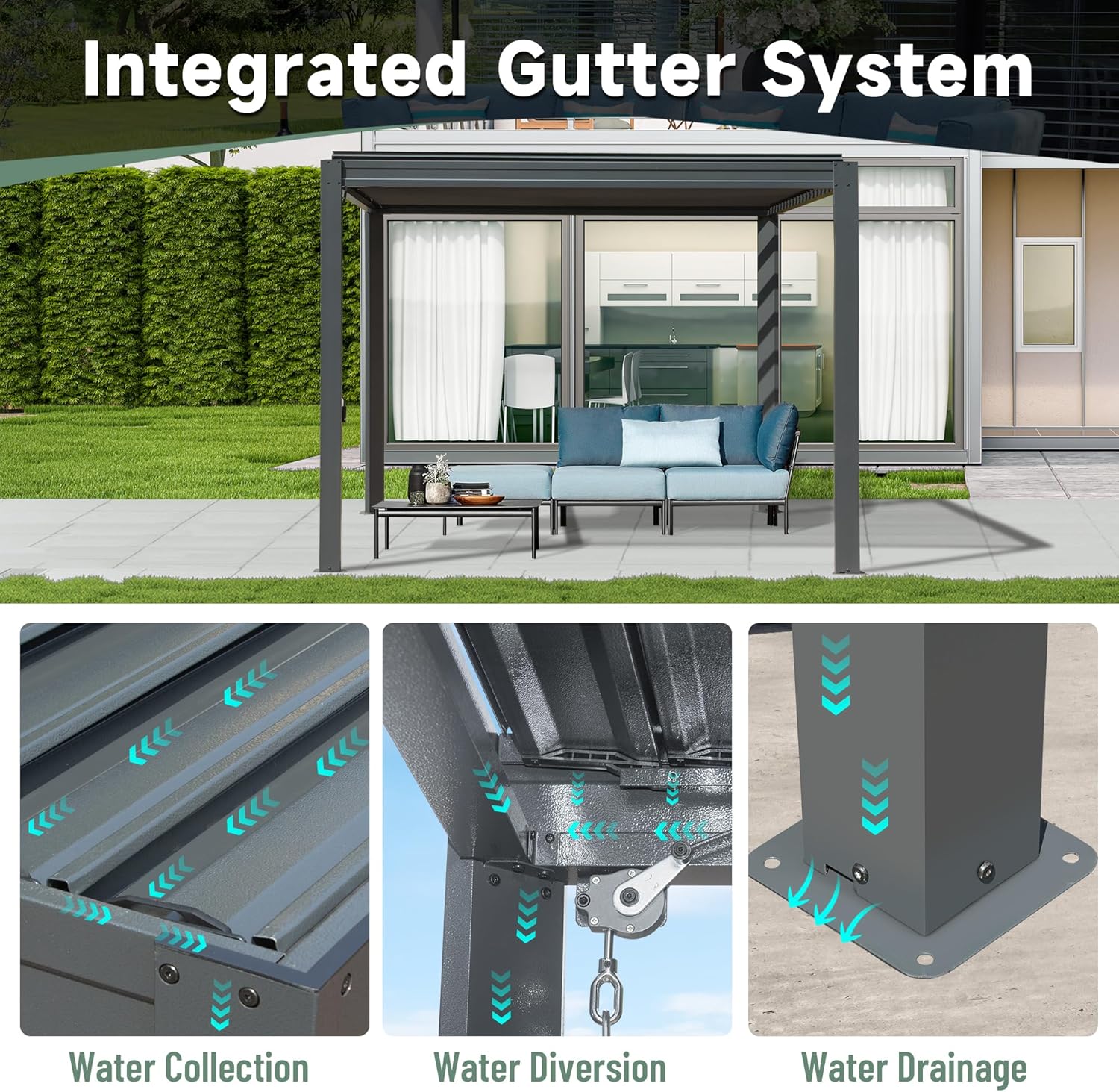 Louvered Pergola 10X10FT, Wood Grain Aluminum Pergola with Adjustable Roof, Wood Looking Aluminum Frame, Efficient Drainage System, Outdoor Pergola for Patio, Deck, Garden