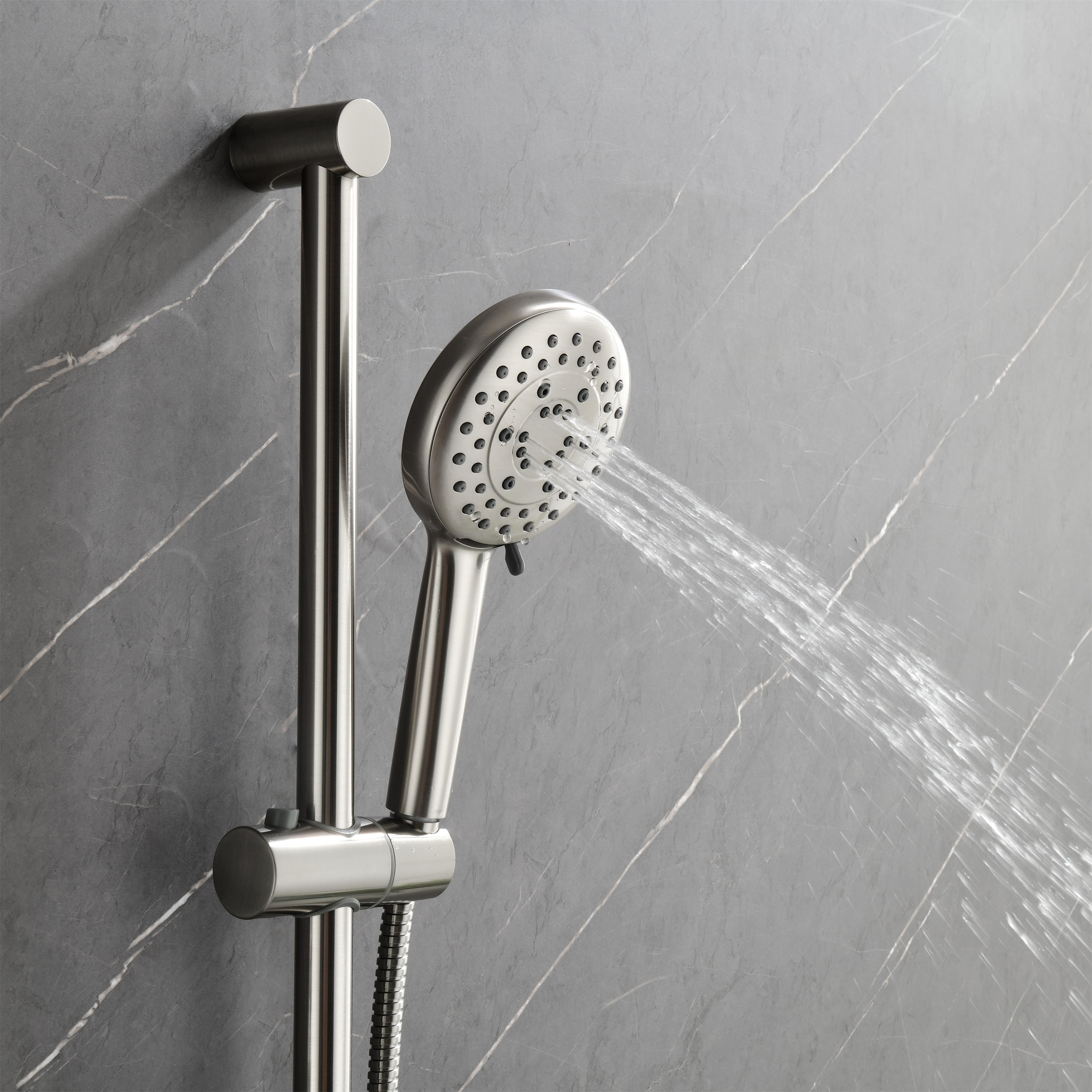 3-Spray Square High Pressure Deluxe Wall Bar Shower Kit with Slide Bar and 3-Body Spray in Brushed Nickel/Matte Black-Mondawe