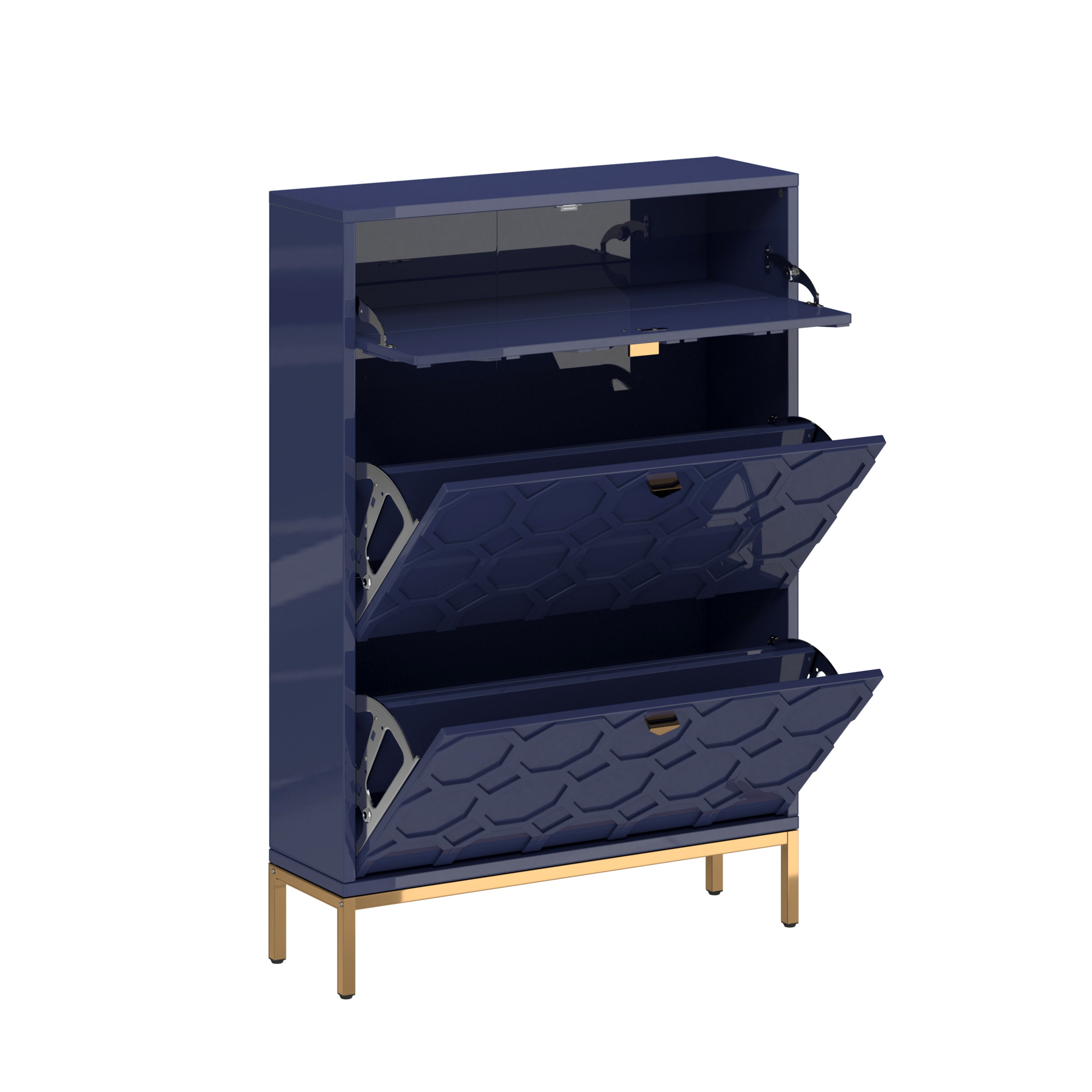 Boyel Living 46.5 in.H x 31.5 in.W White Shoe Storage Cabinet with Drawers and Golden Handle