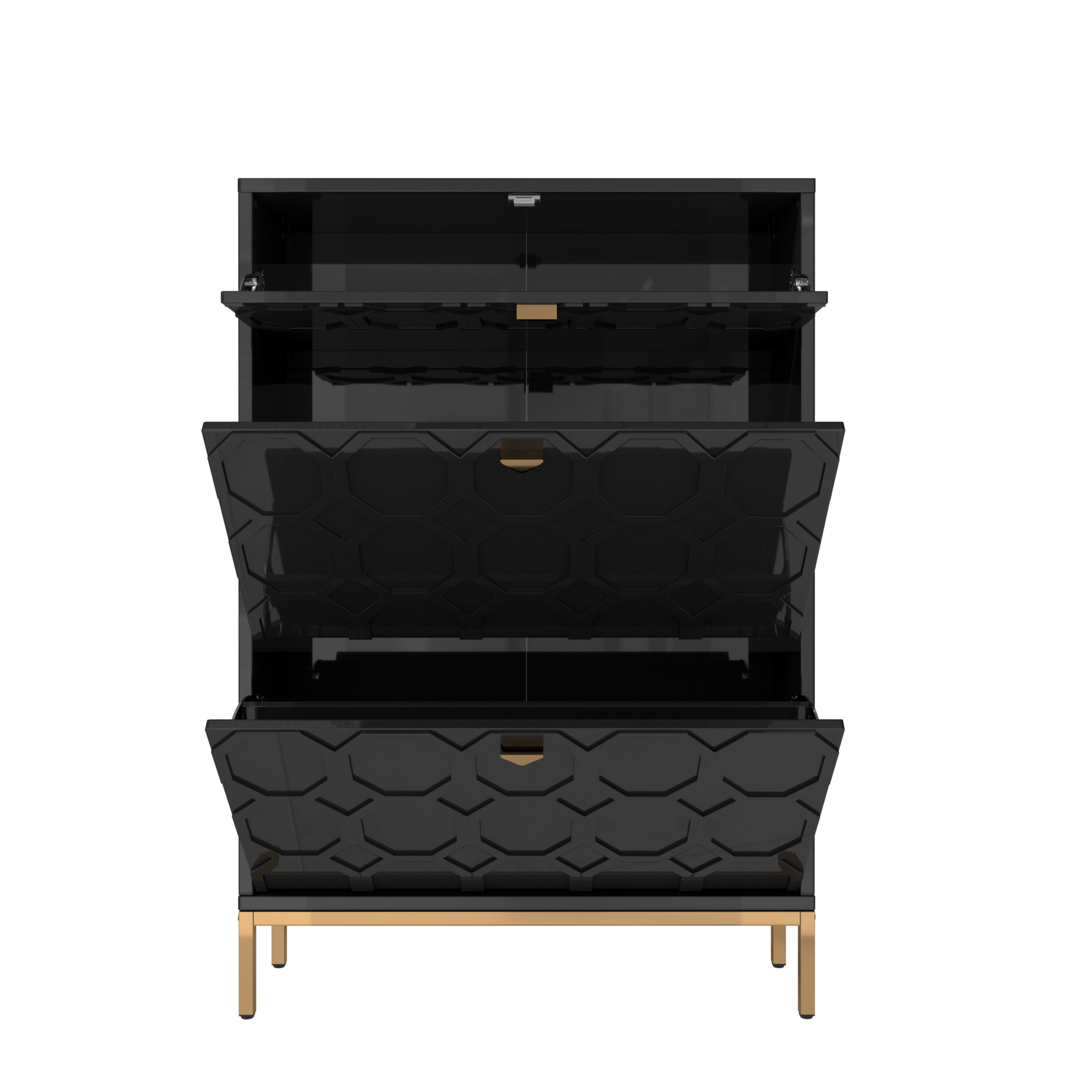 Boyel Living 46.5 in.H x 31.5 in.W White Shoe Storage Cabinet with Drawers and Golden Handle