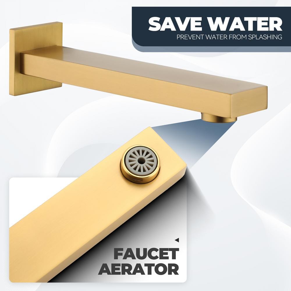 3-Spray Patterns Square 10 in. Wall Mount Dual Shower Heads 2.5 GPM with Tub Faucet in Brushed Gold