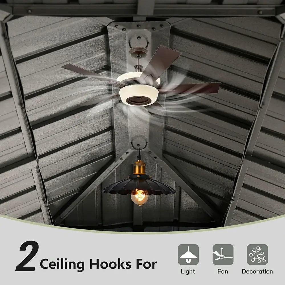 12' X 20' Outdoor Hardtop Gazebo with Curtain and Netting Aluminum Frame Galvanized Steel Double Roof Permanent Gazebo Pavilion for Patio, Backyard, Deck, Lawn