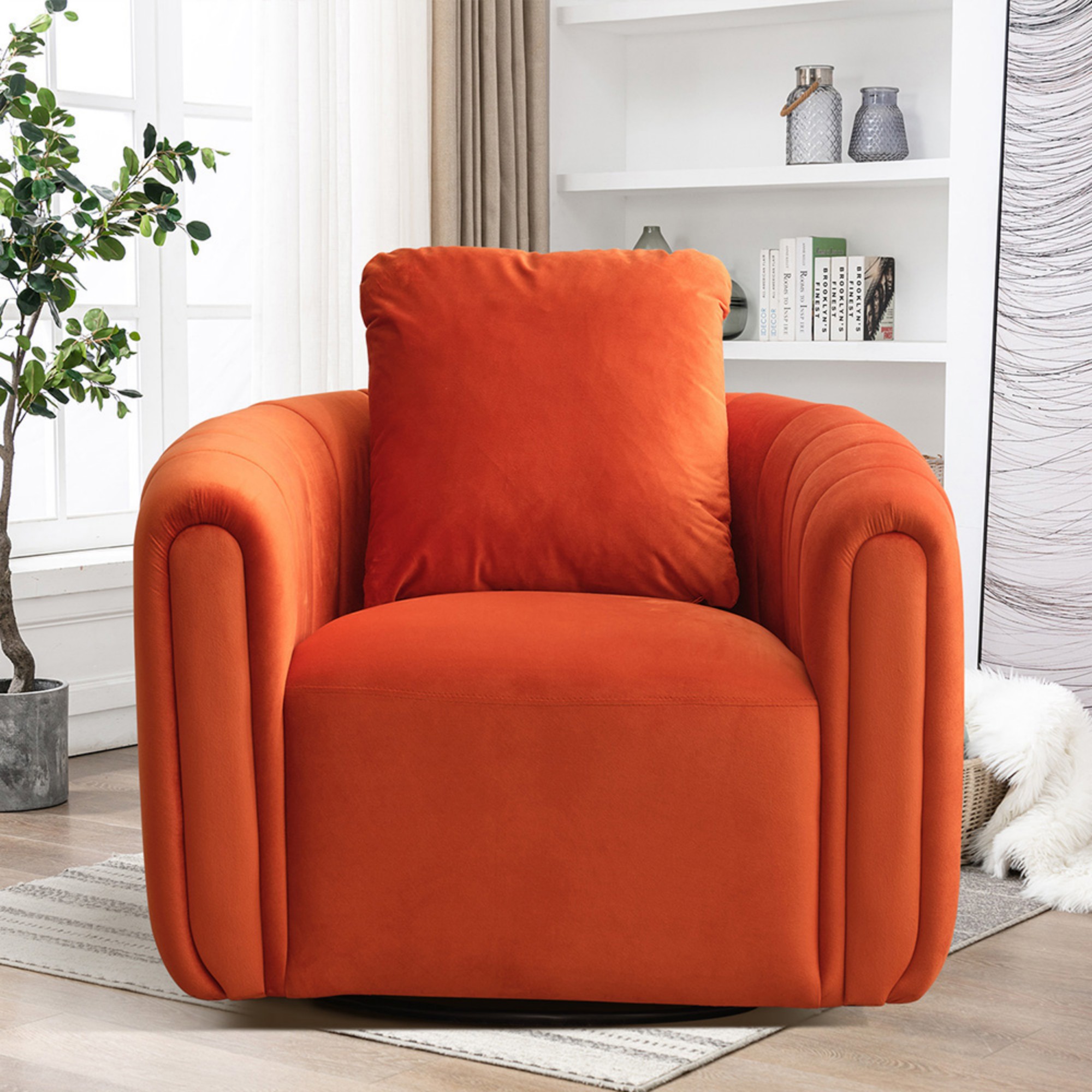 Swivel Barrel Chair, Comfy Round Accent Sofa Chair, 360 Degree Swivel Barrel Club Chair, Leisure Arm Chair