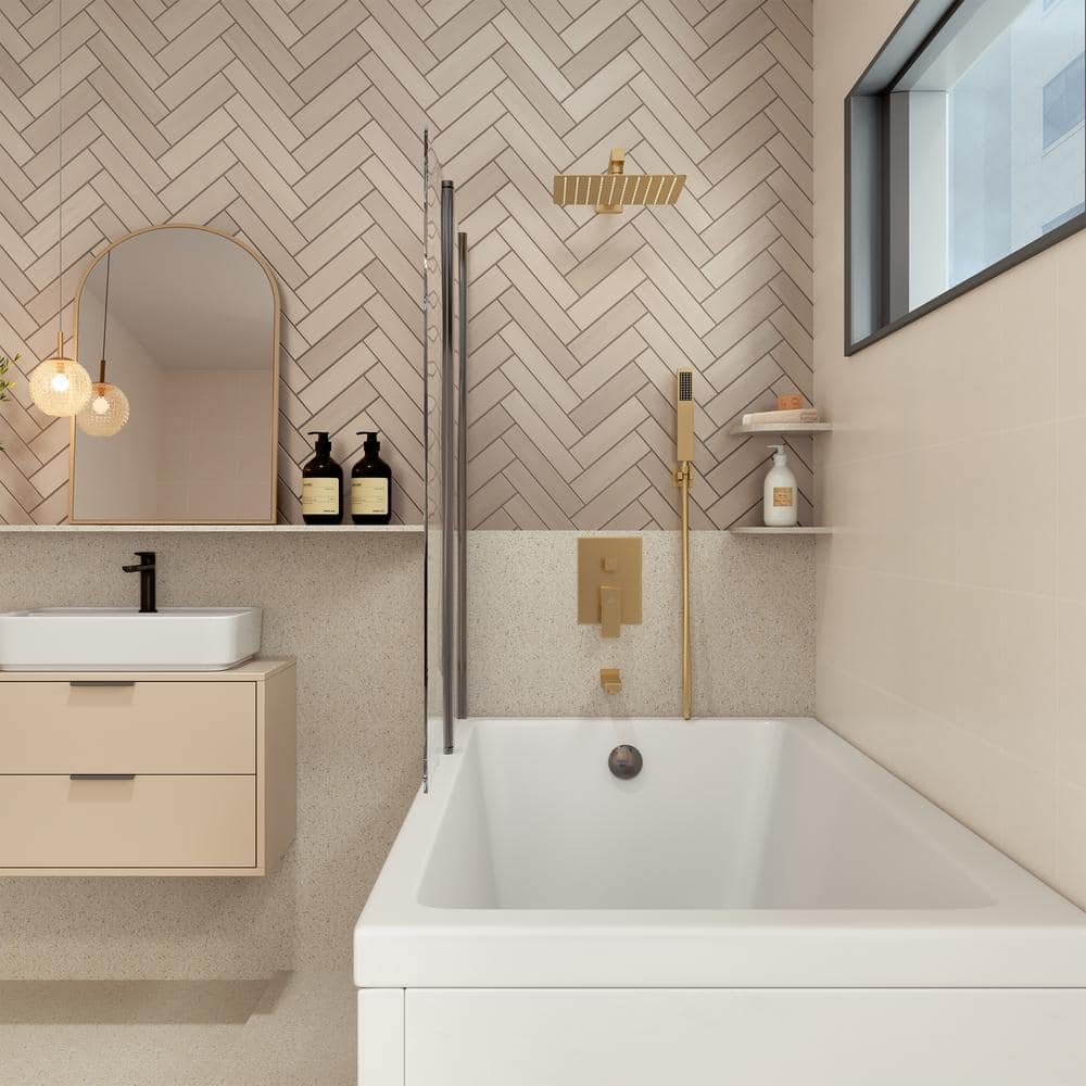 3-Spray Patterns Square 10 in. Wall Mount Dual Shower Heads 2.5 GPM with Tub Faucet in Brushed Gold