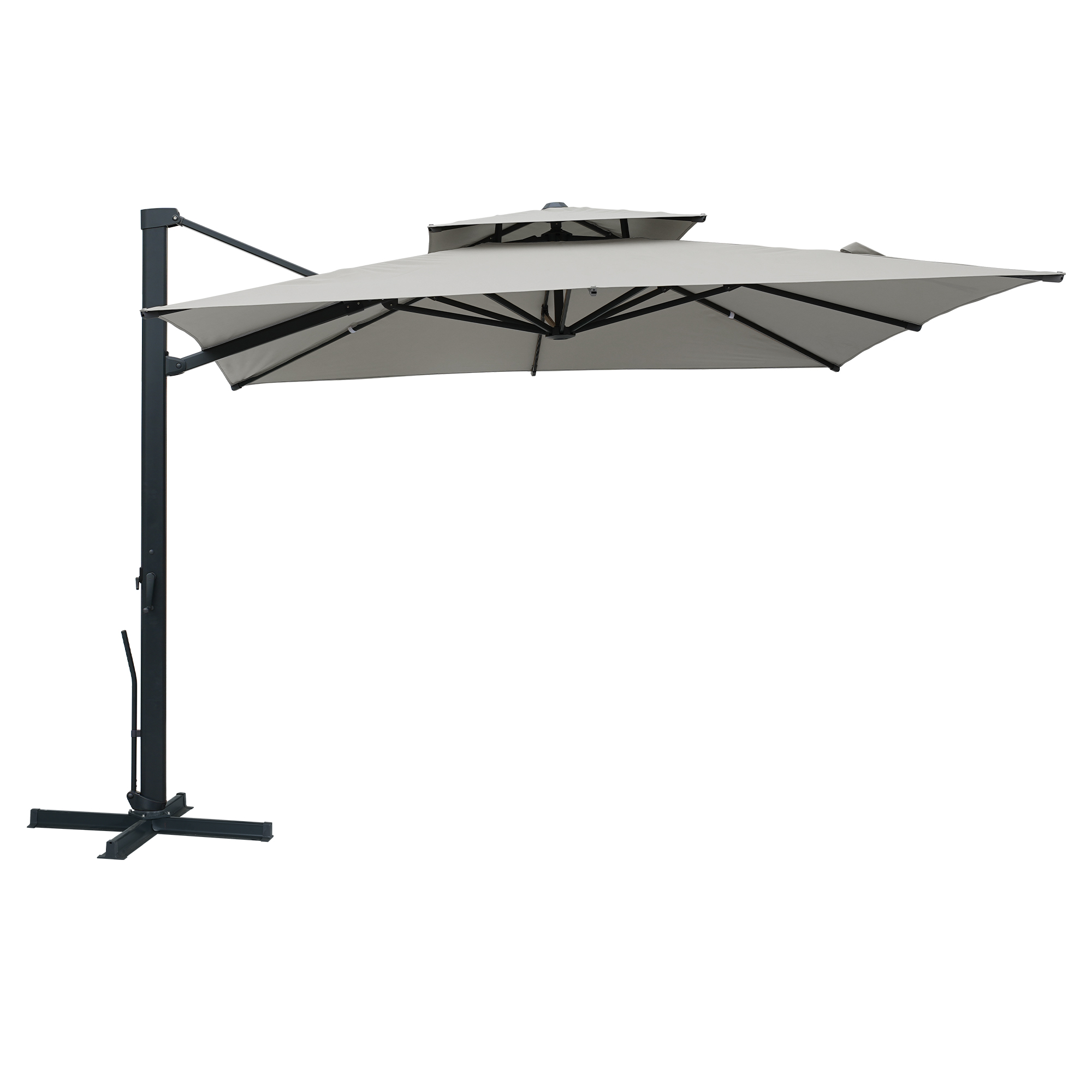 Aluminum Cantilever Patio Umbrella with Tilt Function, Removable Light Bar, and Base Included