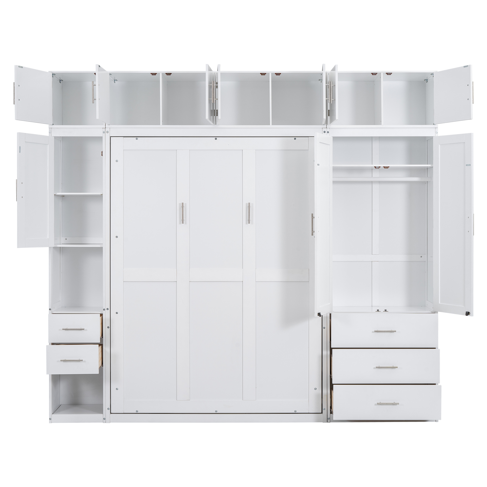 Full/Twin Size Murphy Bed with Lockers and Wardrobes, With installation video, White 